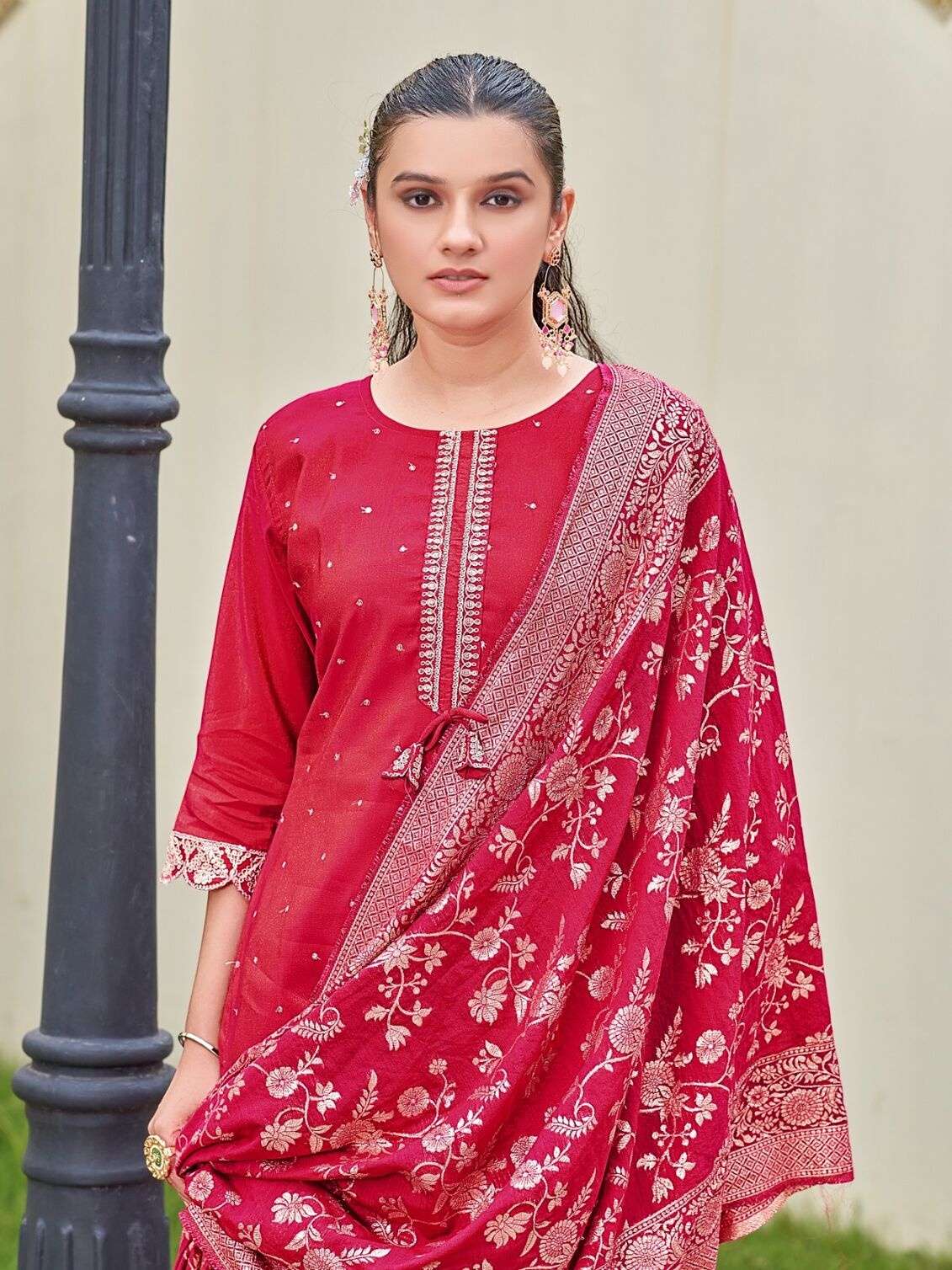 MAHEK BY AANCHI IN ROMAN SHIMMER WITH FANCY JACQUARD DUPATTA WORK 