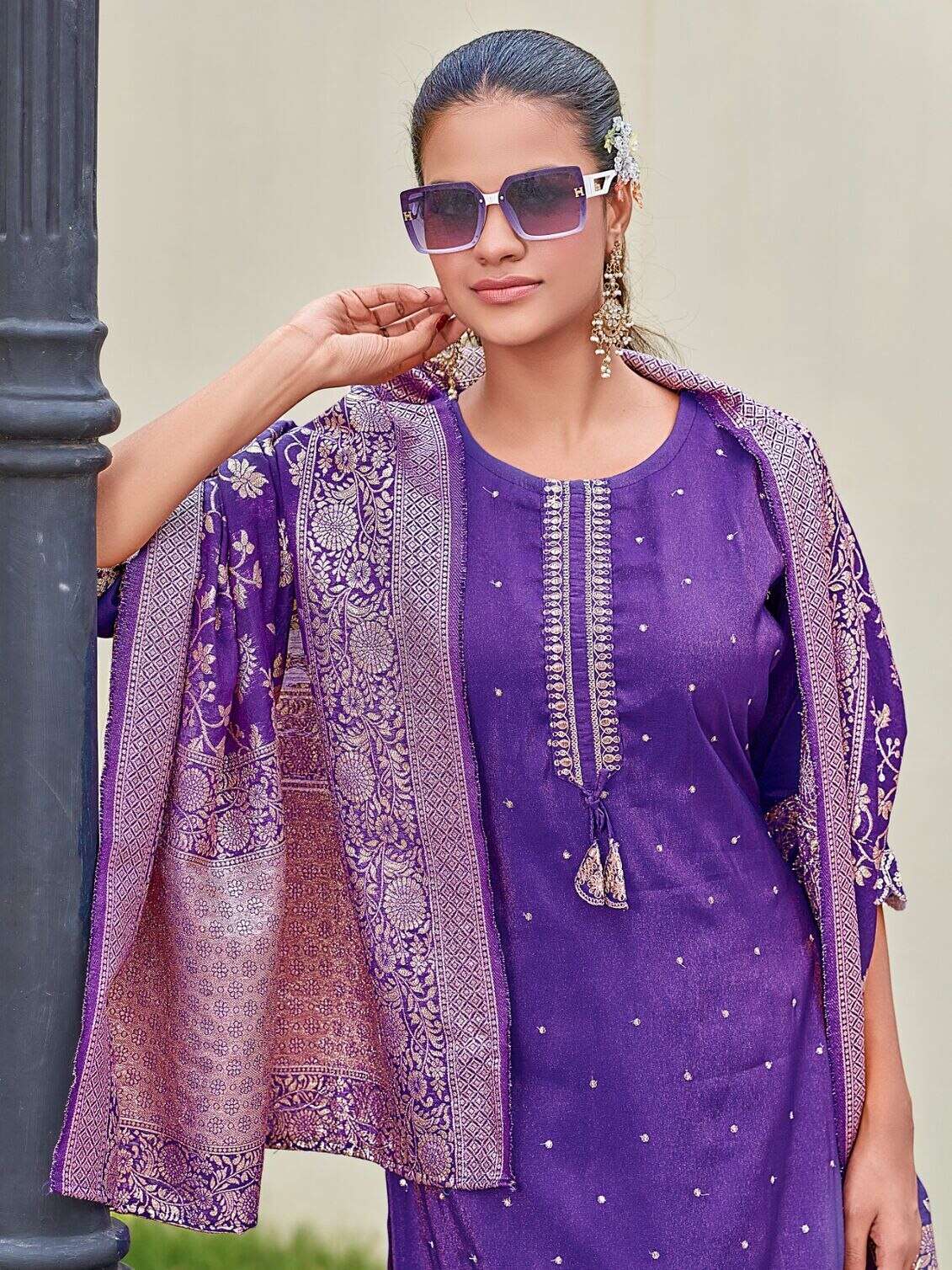 MAHEK BY AANCHI IN ROMAN SHIMMER WITH FANCY JACQUARD DUPATTA WORK 