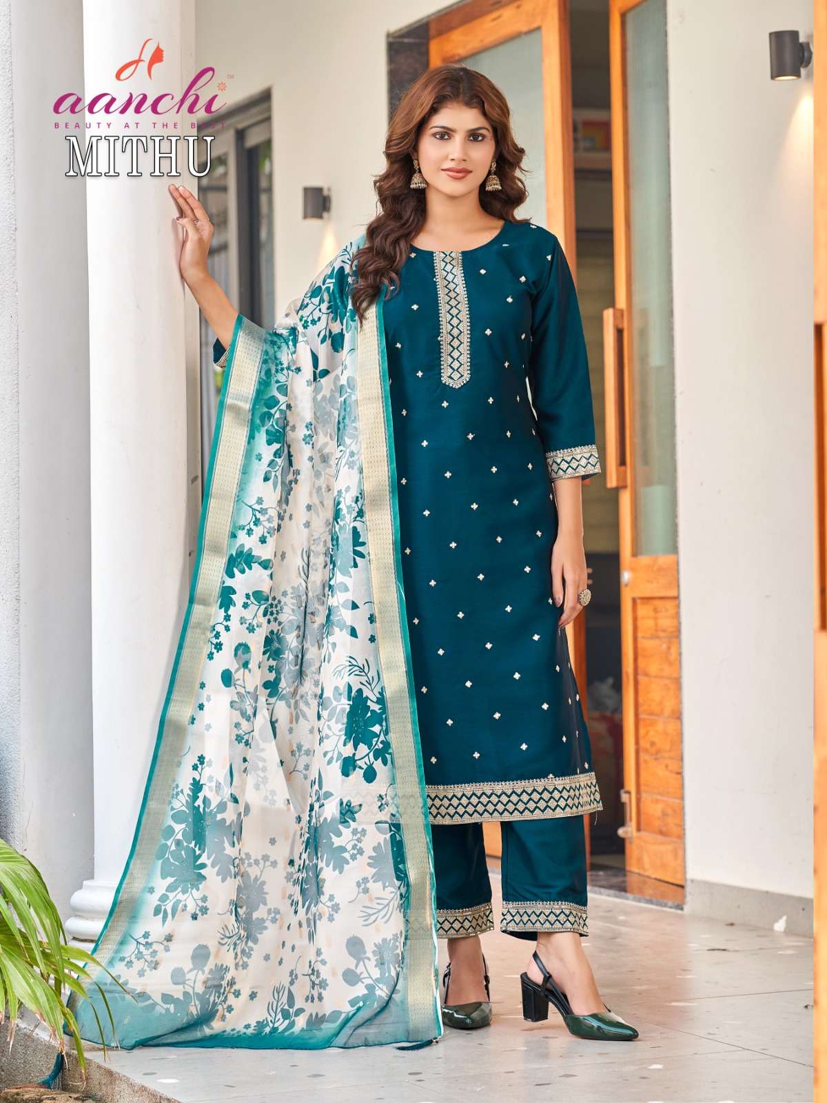 MITHU BY AANCHI IN CRYSTAL SILK WITH FANCY DIGITAL DUPATTA AND WORK 
