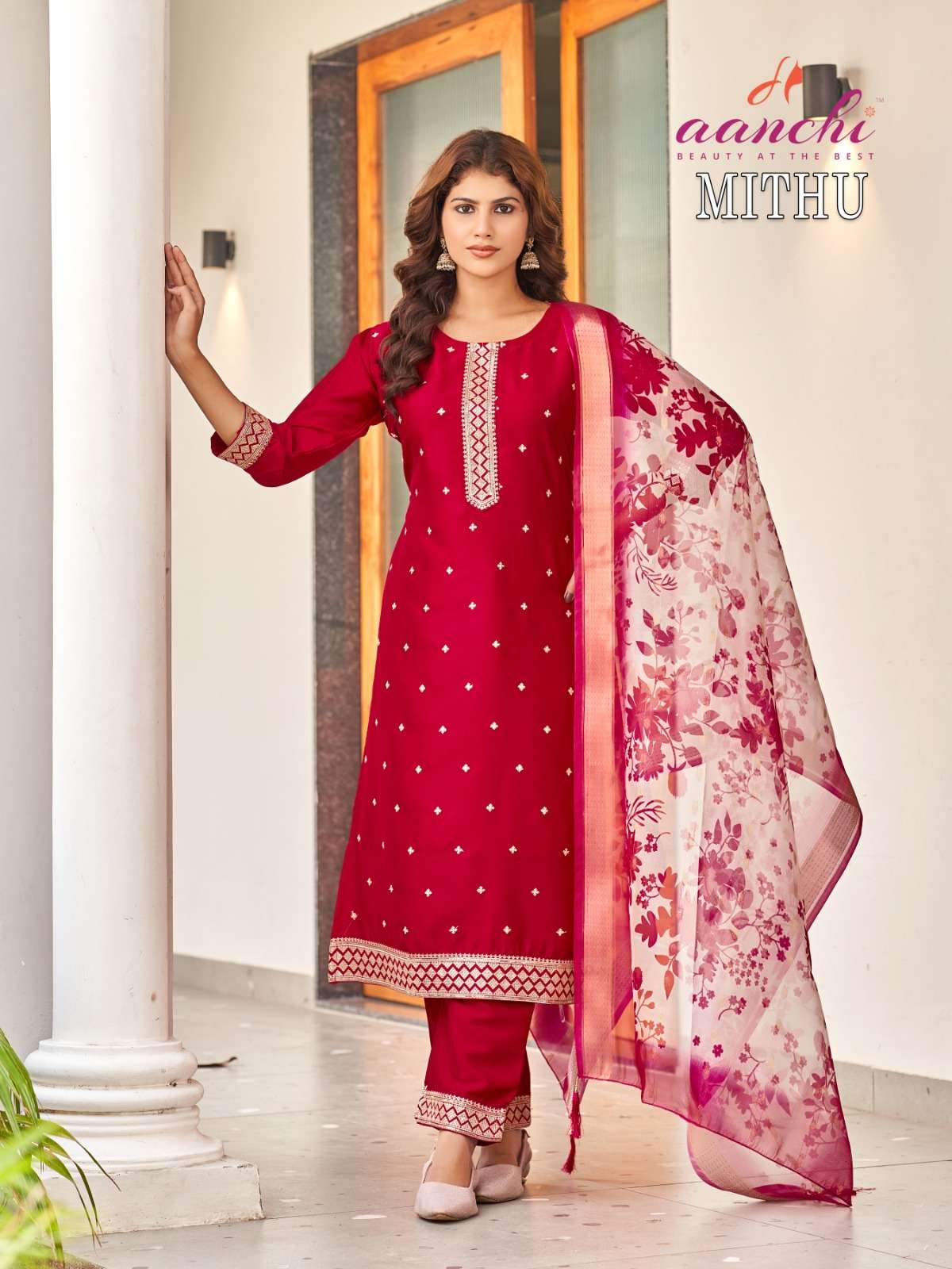 MITHU BY AANCHI IN CRYSTAL SILK WITH FANCY DIGITAL DUPATTA AND WORK 