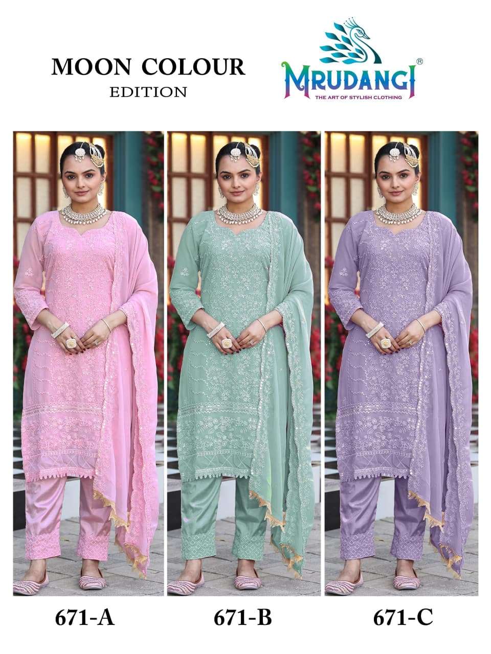 MOON COLOURS BY MRUDANGI IN REAL PREMIUM GEROGETTE WITH EMBROIDERY WORK 