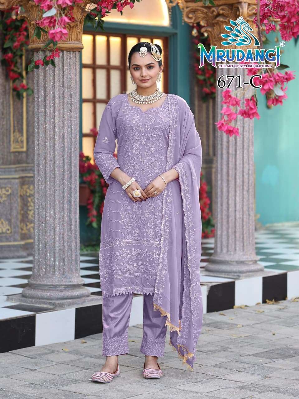 MOON COLOURS BY MRUDANGI IN REAL PREMIUM GEROGETTE WITH EMBROIDERY WORK 