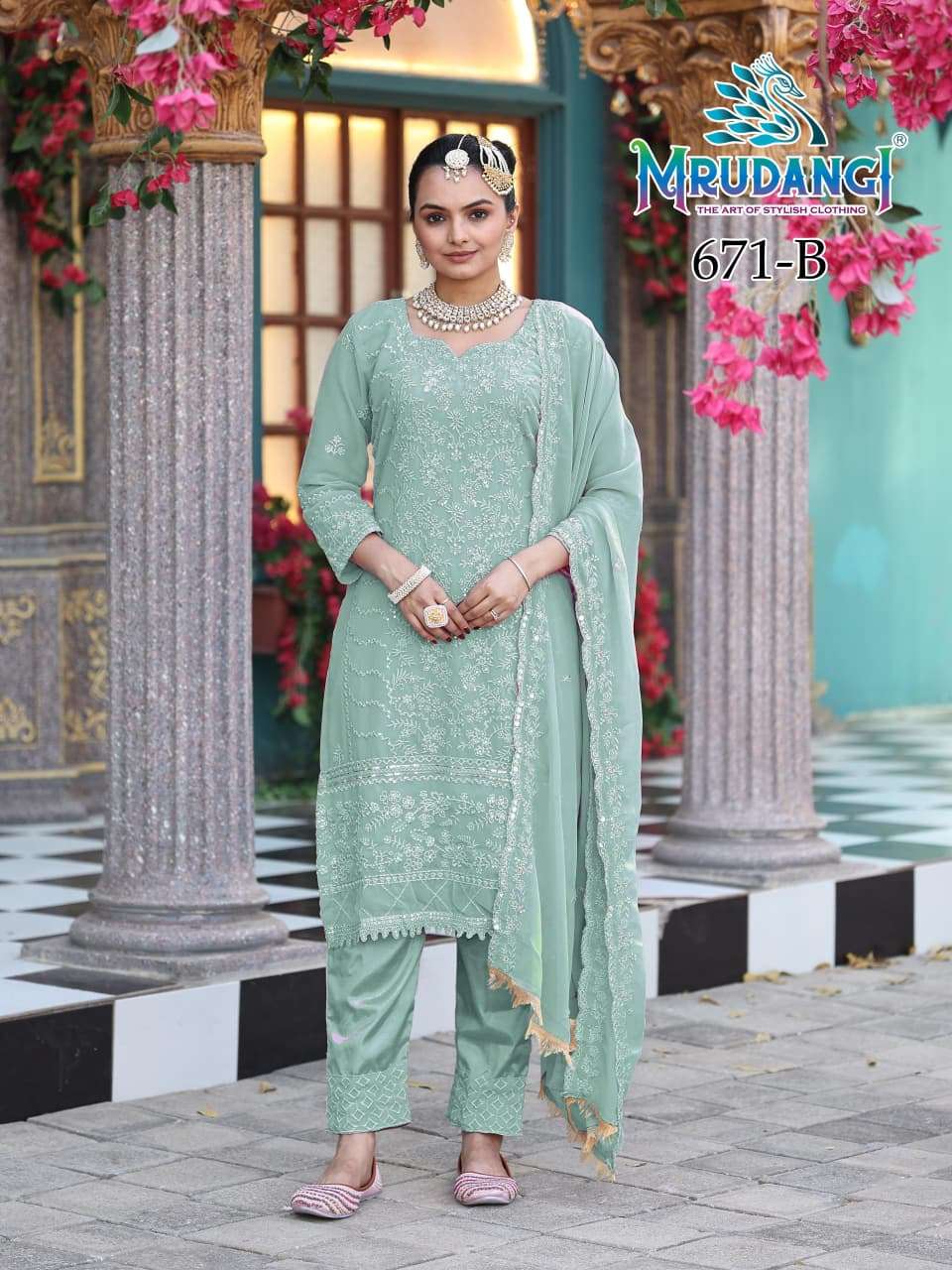 MOON COLOURS BY MRUDANGI IN REAL PREMIUM GEROGETTE WITH EMBROIDERY WORK 