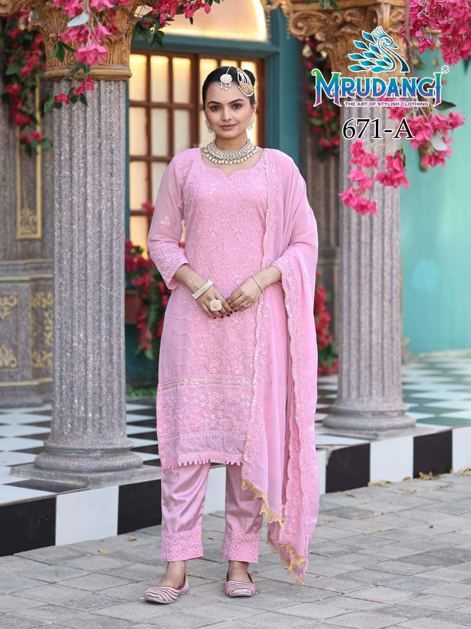 MOON COLOURS BY MRUDANGI IN REAL PREMIUM GEROGETTE WITH EMBROIDERY WORK 