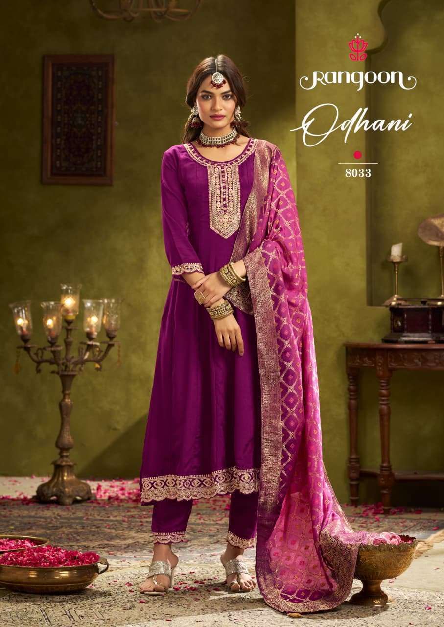 ODHANI BY RANGOON IN CHINON SILK WITH MIRROR WORK & FULL INNER ANARKALI STYLE 