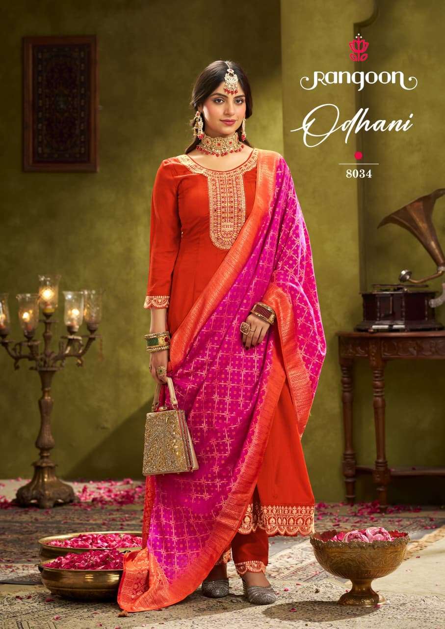 ODHANI BY RANGOON IN CHINON SILK WITH MIRROR WORK & FULL INNER ANARKALI STYLE 