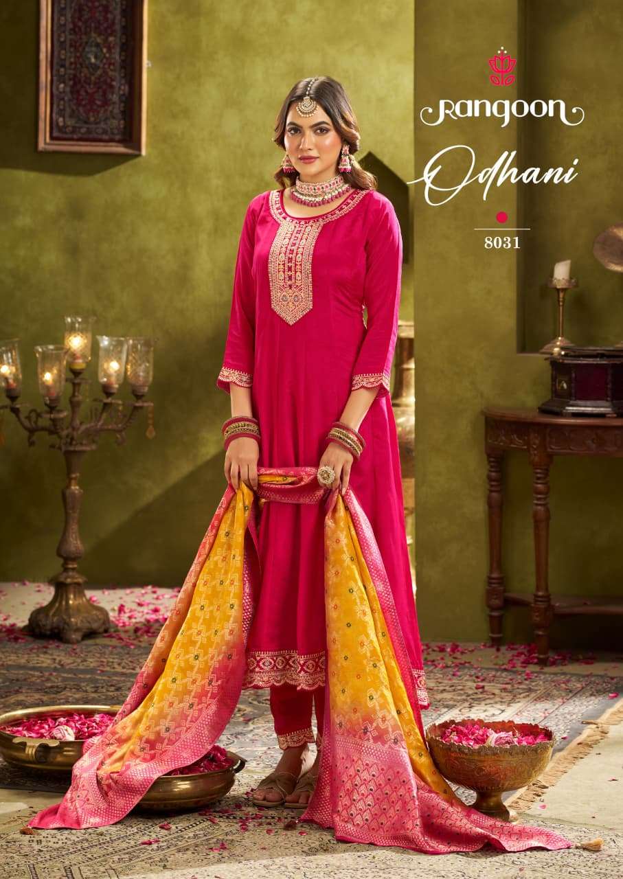 ODHANI BY RANGOON IN CHINON SILK WITH MIRROR WORK & FULL INNER ANARKALI STYLE 