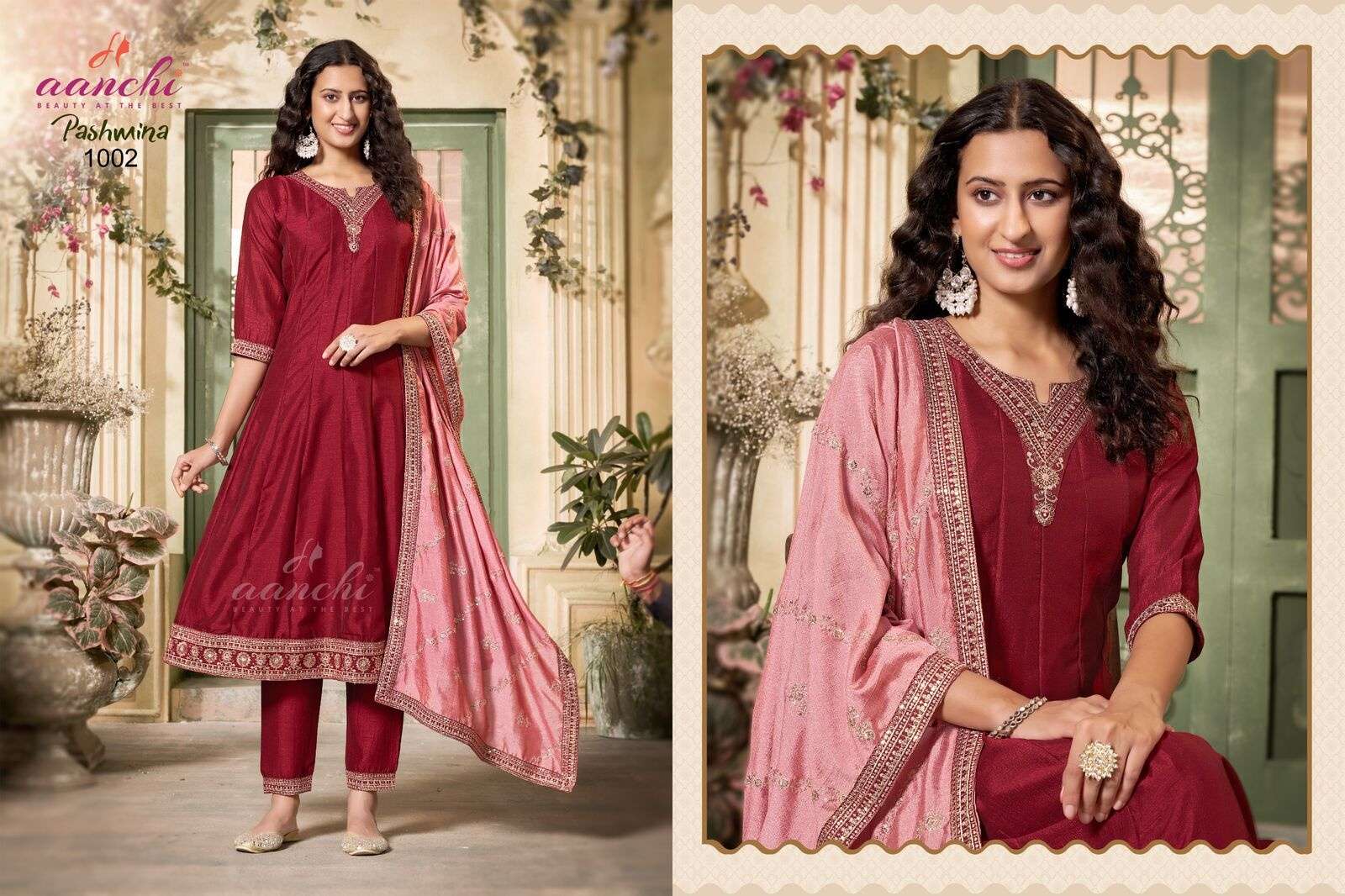 PASHMINA BY AANCHI IN VICHITRA SILK WITH FANCY CONTRAST DUPTTA WORK