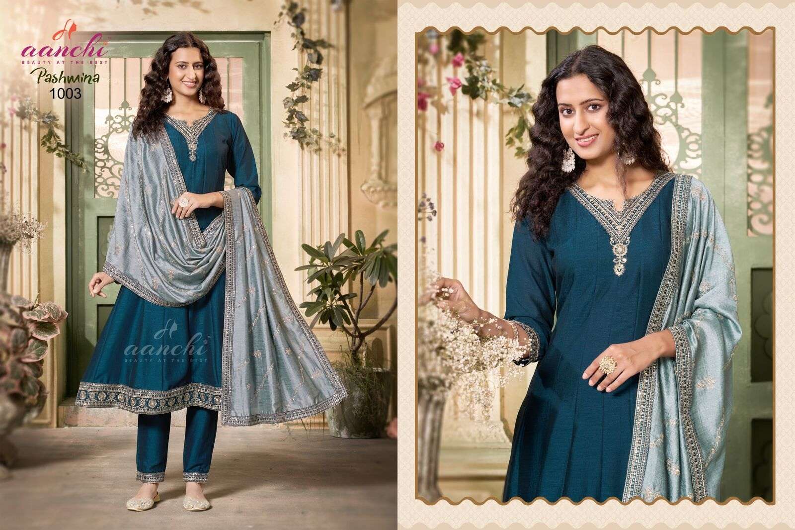 PASHMINA BY AANCHI IN VICHITRA SILK WITH FANCY CONTRAST DUPTTA WORK