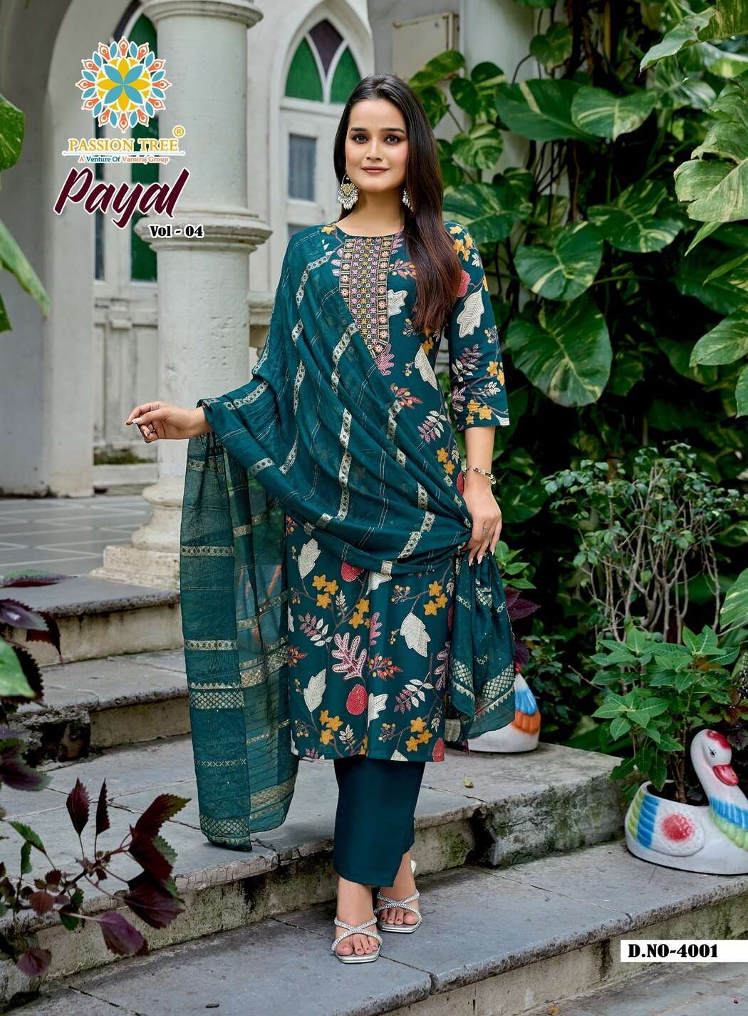PAYAL VOL-4 BY PASSION TREE IN VETICAN PRINT STRAIGHT KURTI WITH PANT & DUPATTA 