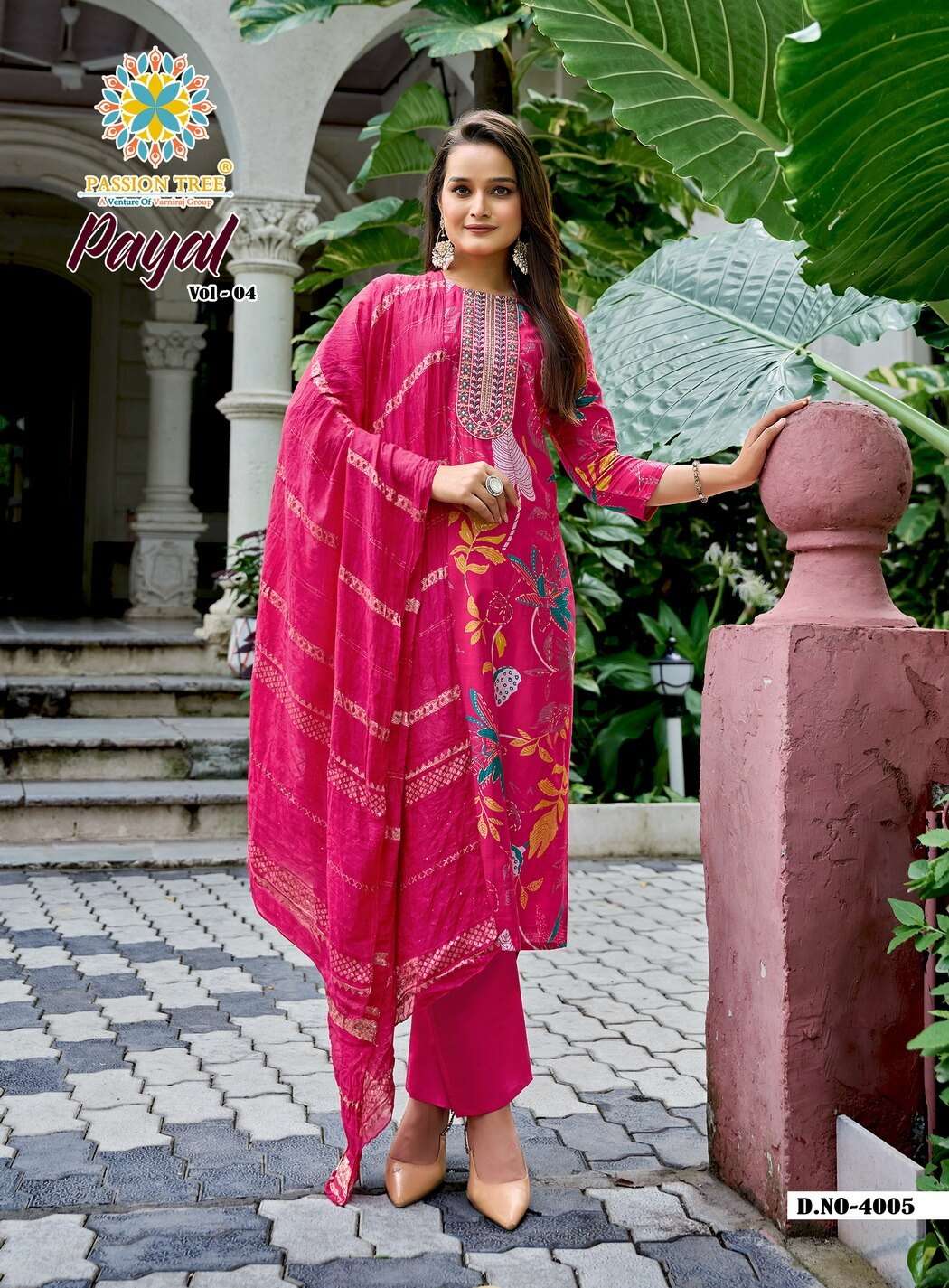 PAYAL VOL-4 BY PASSION TREE IN VETICAN PRINT STRAIGHT KURTI WITH PANT & DUPATTA 