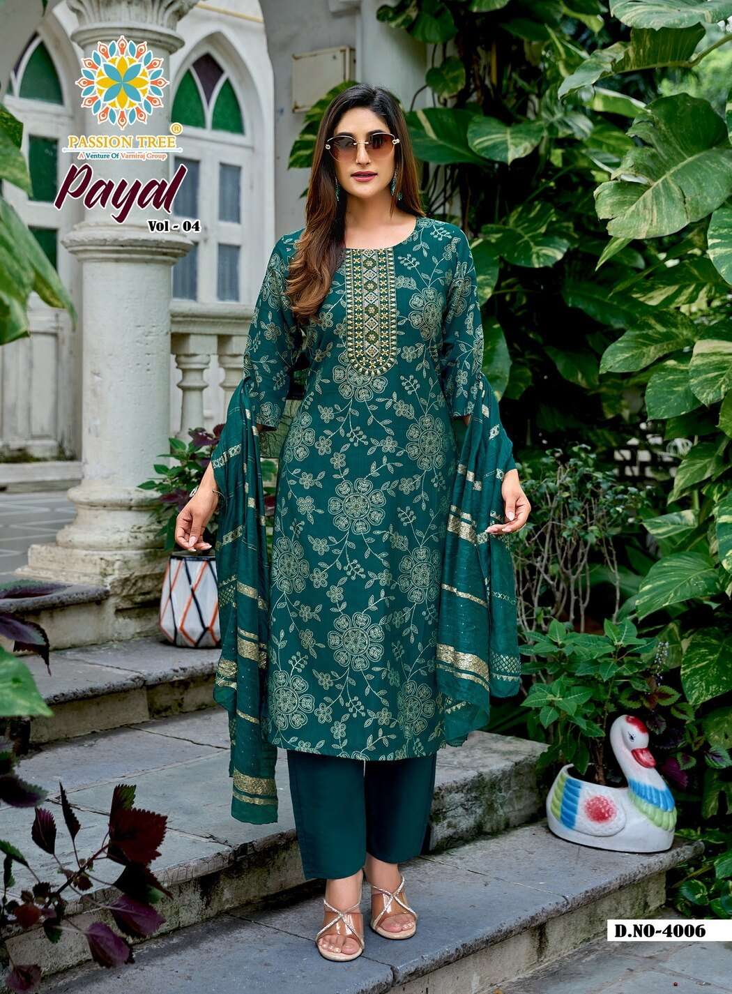 PAYAL VOL-4 BY PASSION TREE IN VETICAN PRINT STRAIGHT KURTI WITH PANT & DUPATTA 