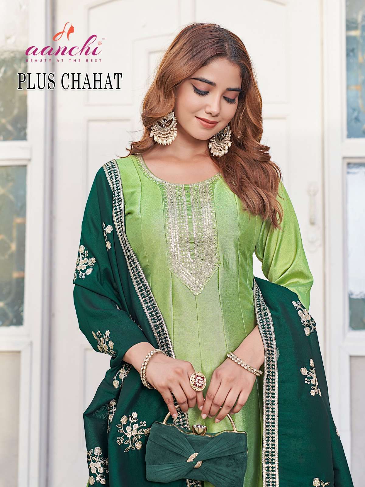 PLUS CHAHAT BY AANCHI IN CRYSTAL SILK WITH FANCY DUPATTA WORK 3 PCS SET FLAIR CONCEPT 