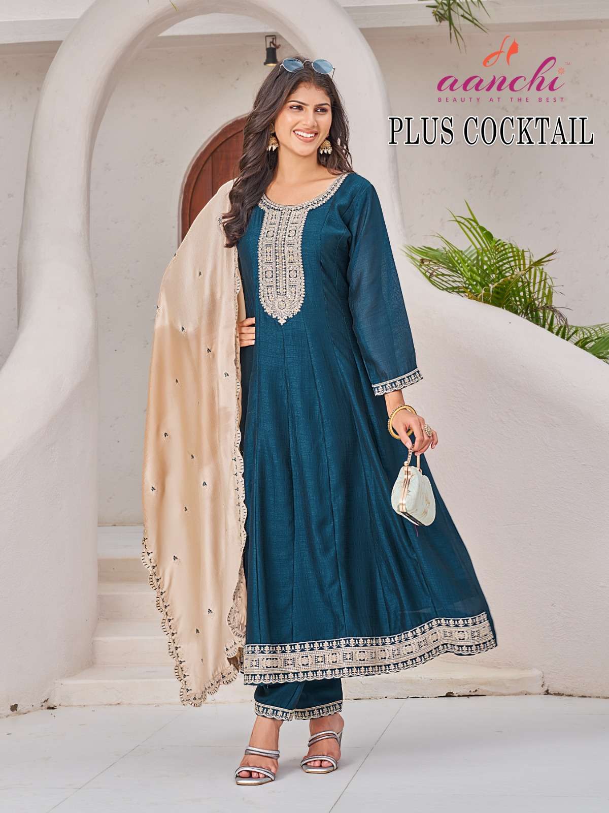 PLUS COCKTAIL BY AANCHI IN VICHITRA SILK WITH FANCY DUPATTA WORK