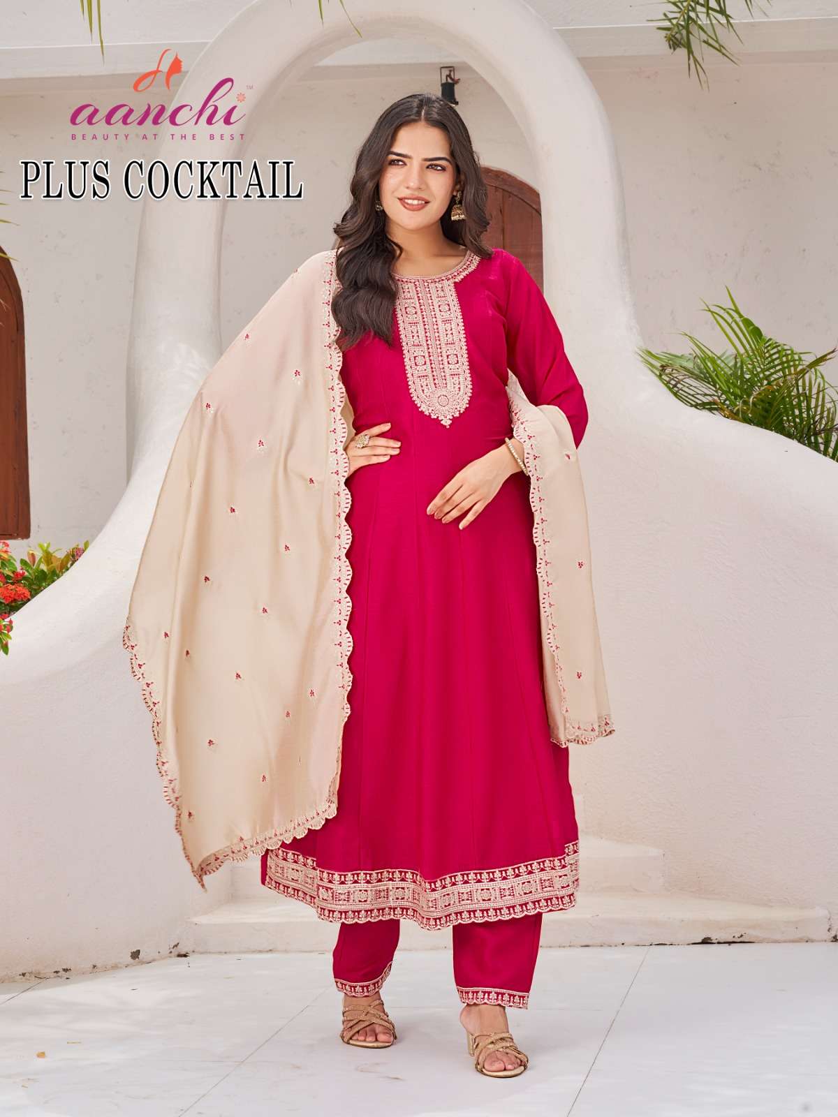 PLUS COCKTAIL BY AANCHI IN VICHITRA SILK WITH FANCY DUPATTA WORK