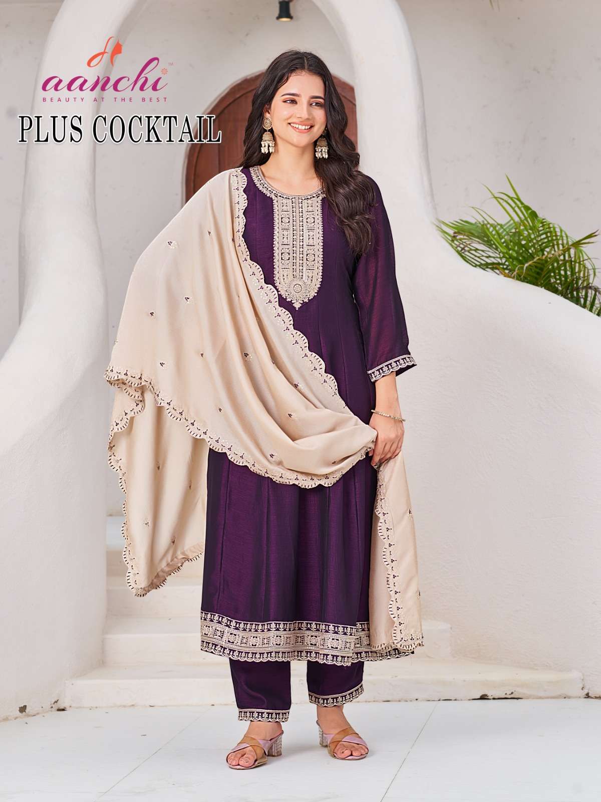 PLUS COCKTAIL BY AANCHI IN VICHITRA SILK WITH FANCY DUPATTA WORK