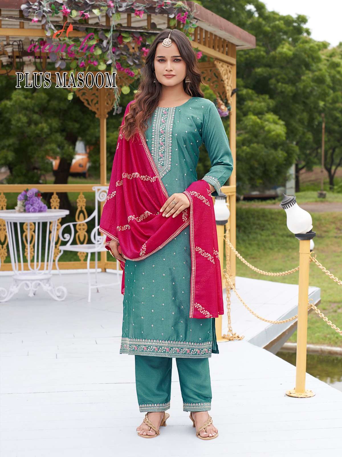PLUS MASOOM BY AANCHI IN CRYSTAL SILK WITH FANCY CONTRAS DUPATTA WORK
