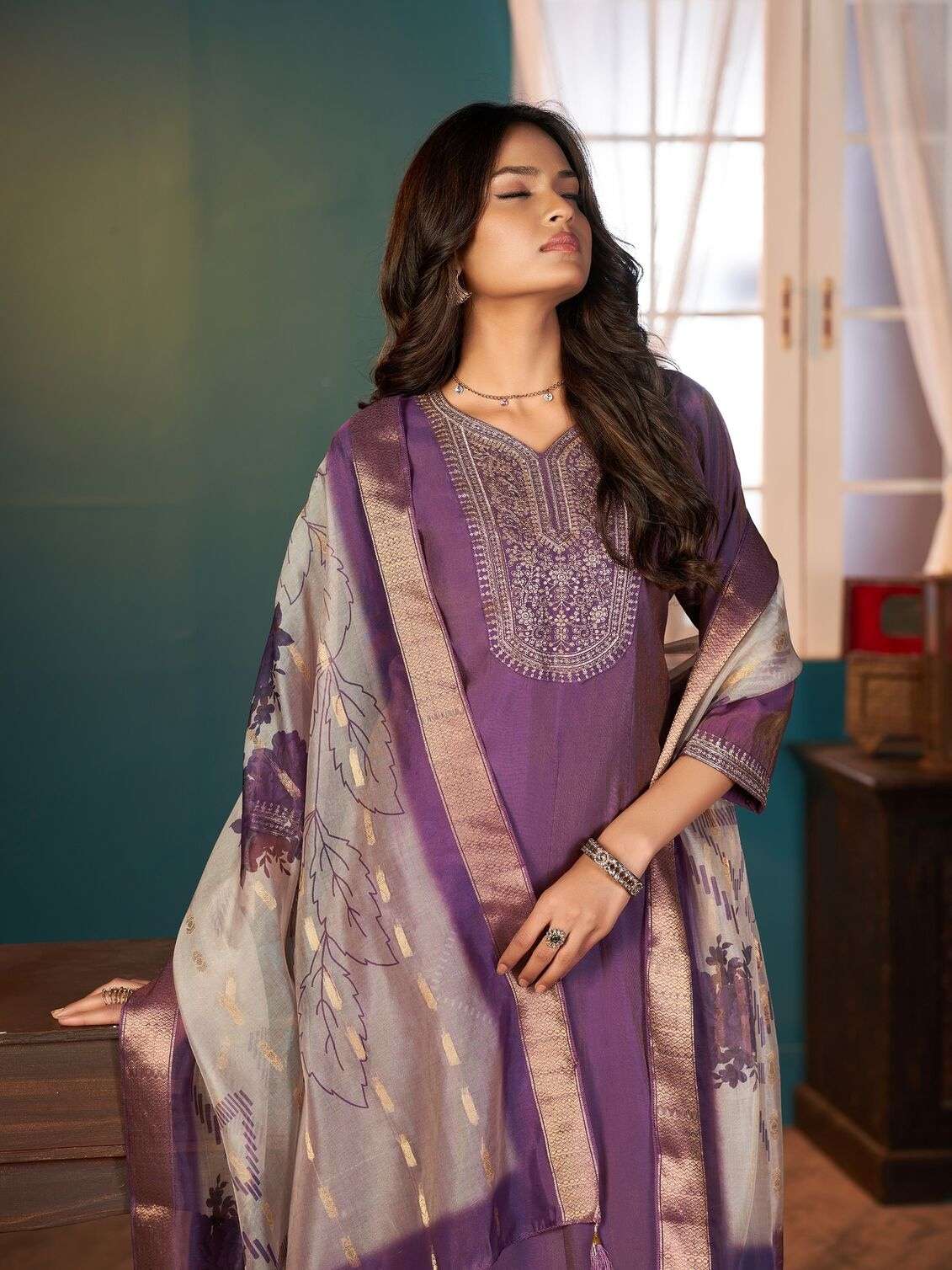 PLUS TIGUAN BY AANCHI IN ROMAN SHIMMER WITH FANCY DIGITAL DUPATTA AND WORK 