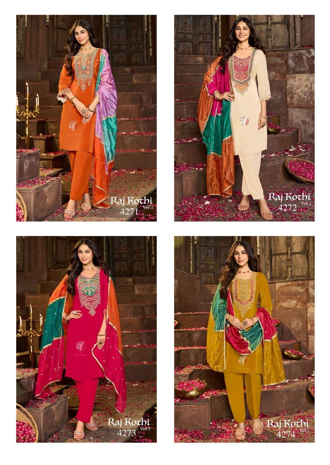 RAJ KOTHI VOL-2 BY ANJU FABRICS IN PURE NATURAL CREPE KURTI PANT WITH NAYLON ORGANZA DUPATTA 