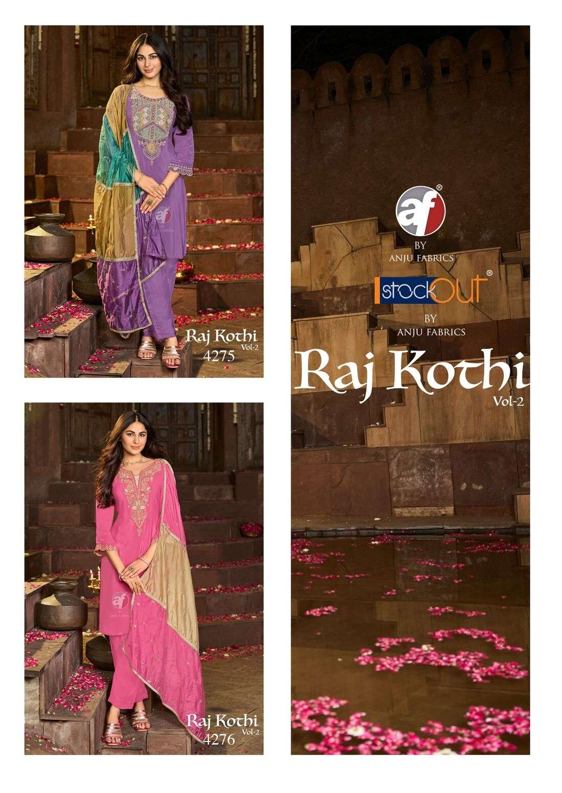 RAJ KOTHI VOL-2 BY ANJU FABRICS IN PURE NATURAL CREPE KURTI PANT WITH NAYLON ORGANZA DUPATTA 