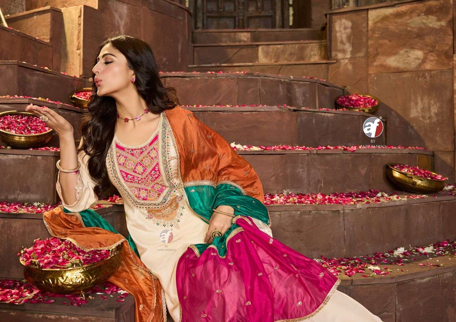 RAJ KOTHI VOL-2 BY ANJU FABRICS IN PURE NATURAL CREPE KURTI PANT WITH NAYLON ORGANZA DUPATTA 