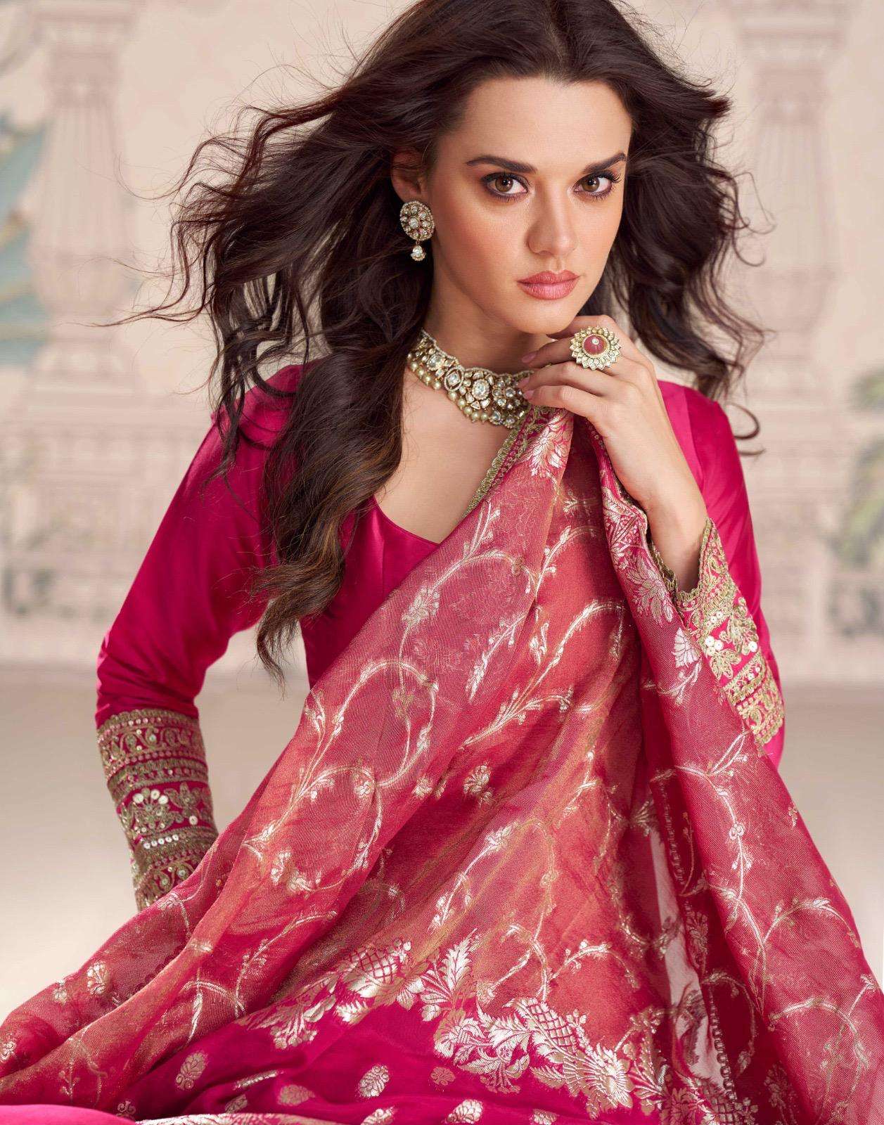 ROSHNI BY SAYURI DESIGNER IN PREMIUM REAL SILK WITH FRONT AND BACK EMBROIDERED GOWN 