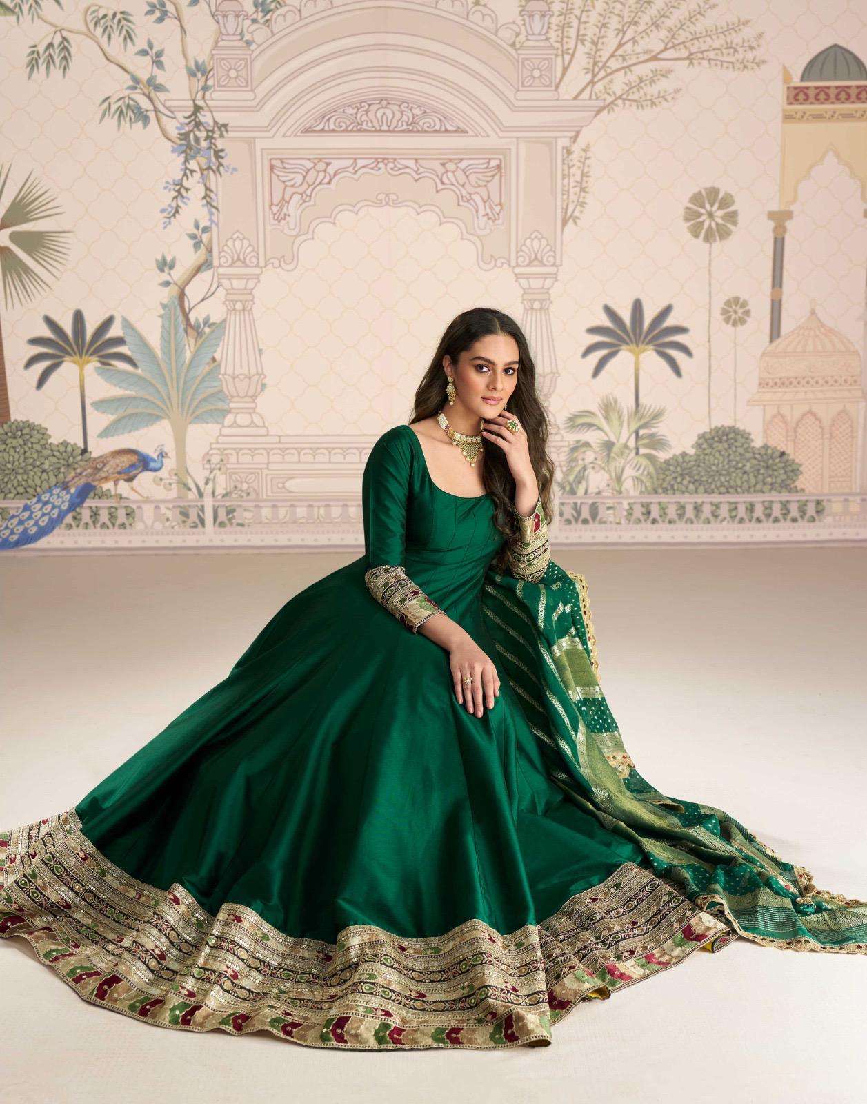 ROSHNI BY SAYURI DESIGNER IN PREMIUM REAL SILK WITH FRONT AND BACK EMBROIDERED GOWN 