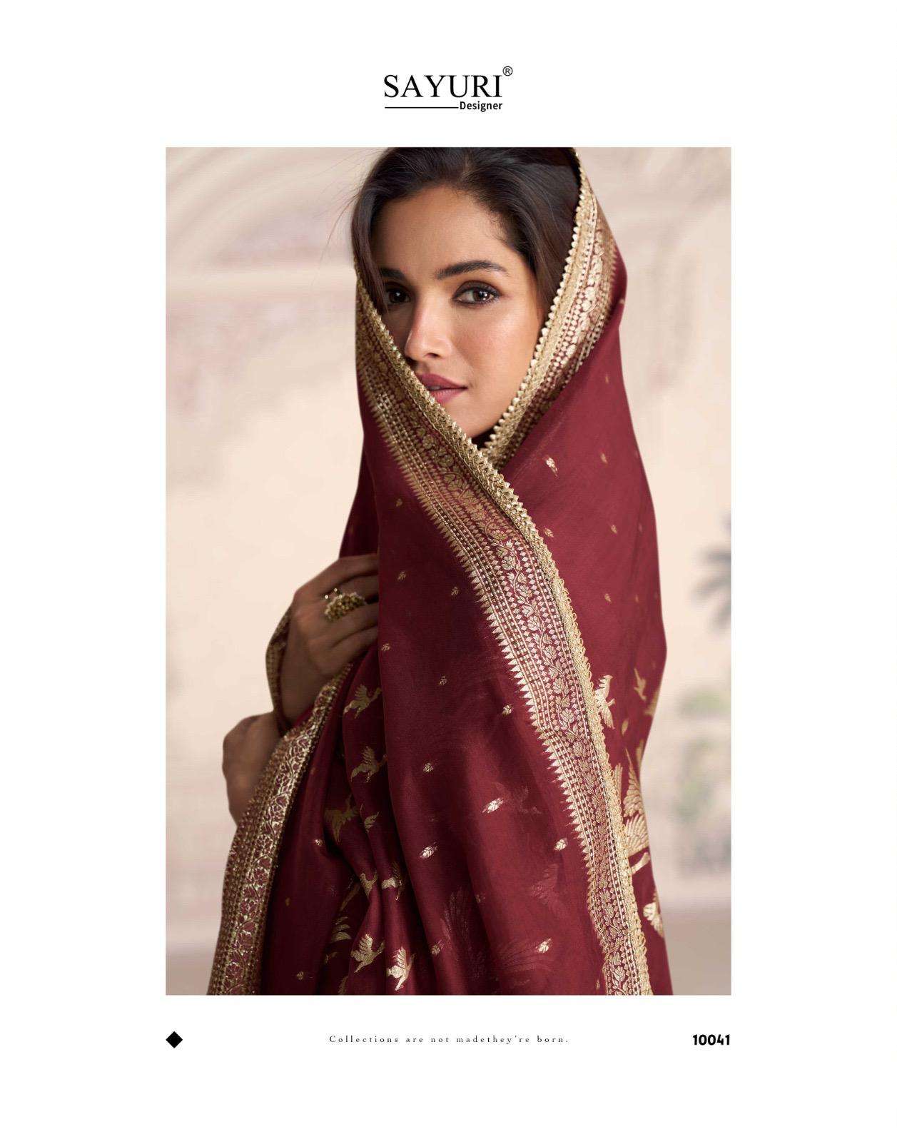 ROSHNI BY SAYURI DESIGNER IN PREMIUM REAL SILK WITH FRONT AND BACK EMBROIDERED GOWN 