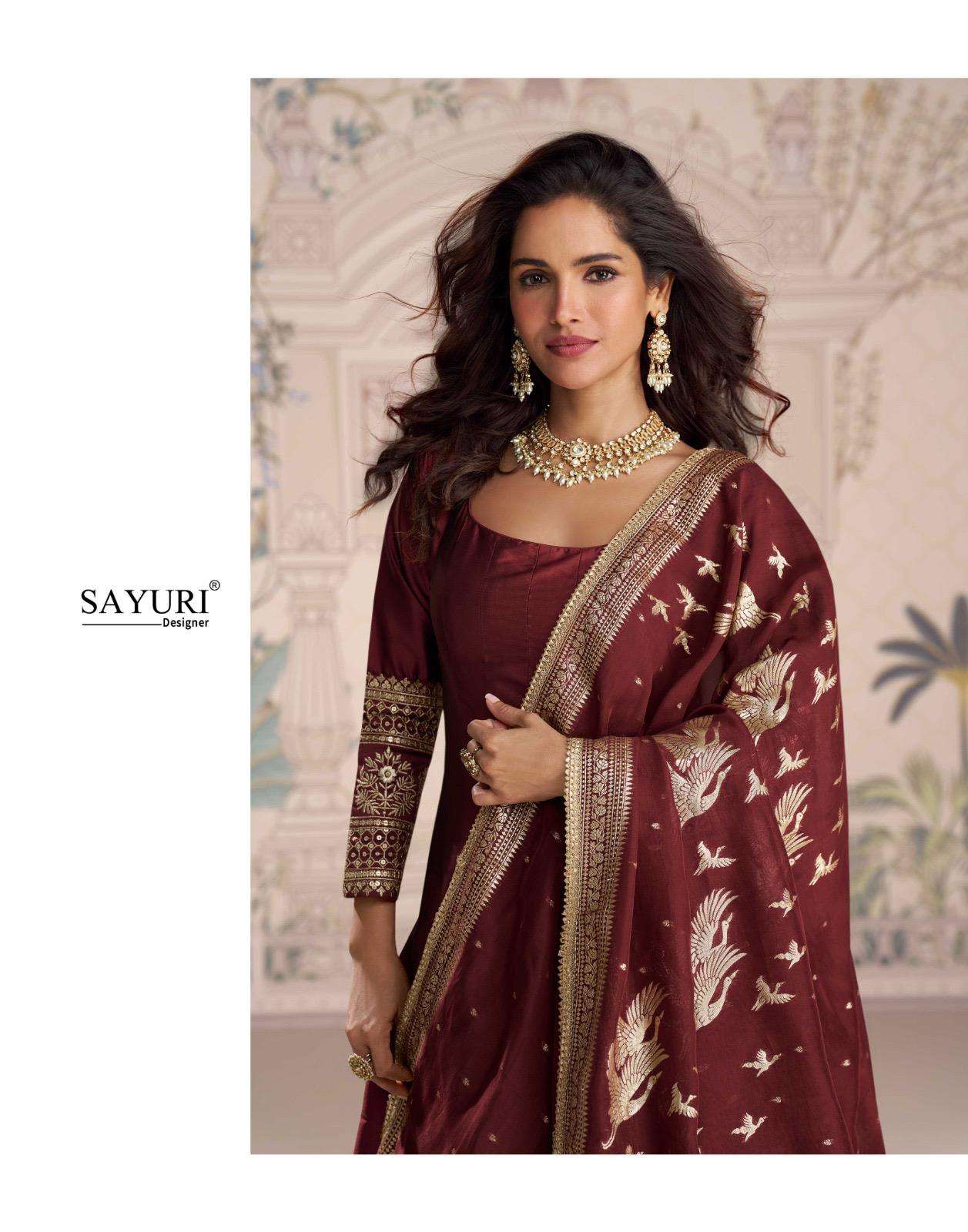 ROSHNI BY SAYURI DESIGNER IN PREMIUM REAL SILK WITH FRONT AND BACK EMBROIDERED GOWN 
