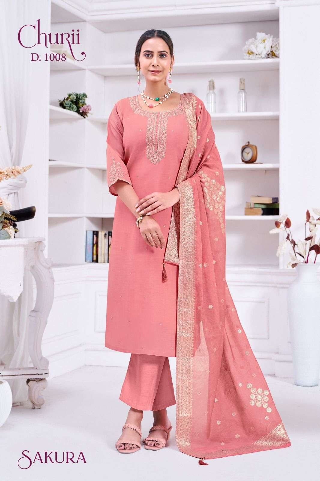 SAKURA BY CHURII IN SOFT VISCOSE ROMAN SILK WITH BEAUTIFULL EMBROIDERY WORK 