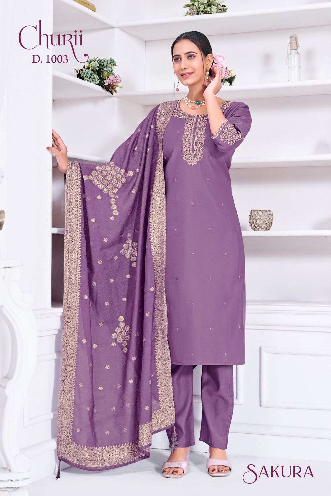 SAKURA BY CHURII IN SOFT VISCOSE ROMAN SILK WITH BEAUTIFULL EMBROIDERY WORK 