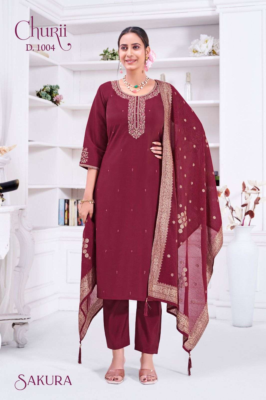 SAKURA BY CHURII IN SOFT VISCOSE ROMAN SILK WITH BEAUTIFULL EMBROIDERY WORK 