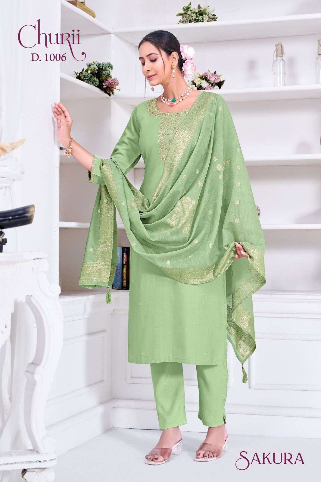 SAKURA BY CHURII IN SOFT VISCOSE ROMAN SILK WITH BEAUTIFULL EMBROIDERY WORK 