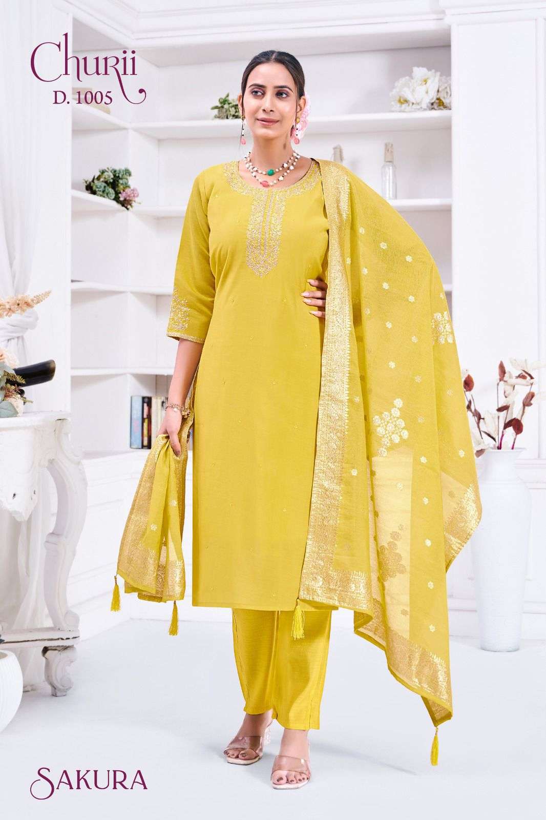 SAKURA BY CHURII IN SOFT VISCOSE ROMAN SILK WITH BEAUTIFULL EMBROIDERY WORK 