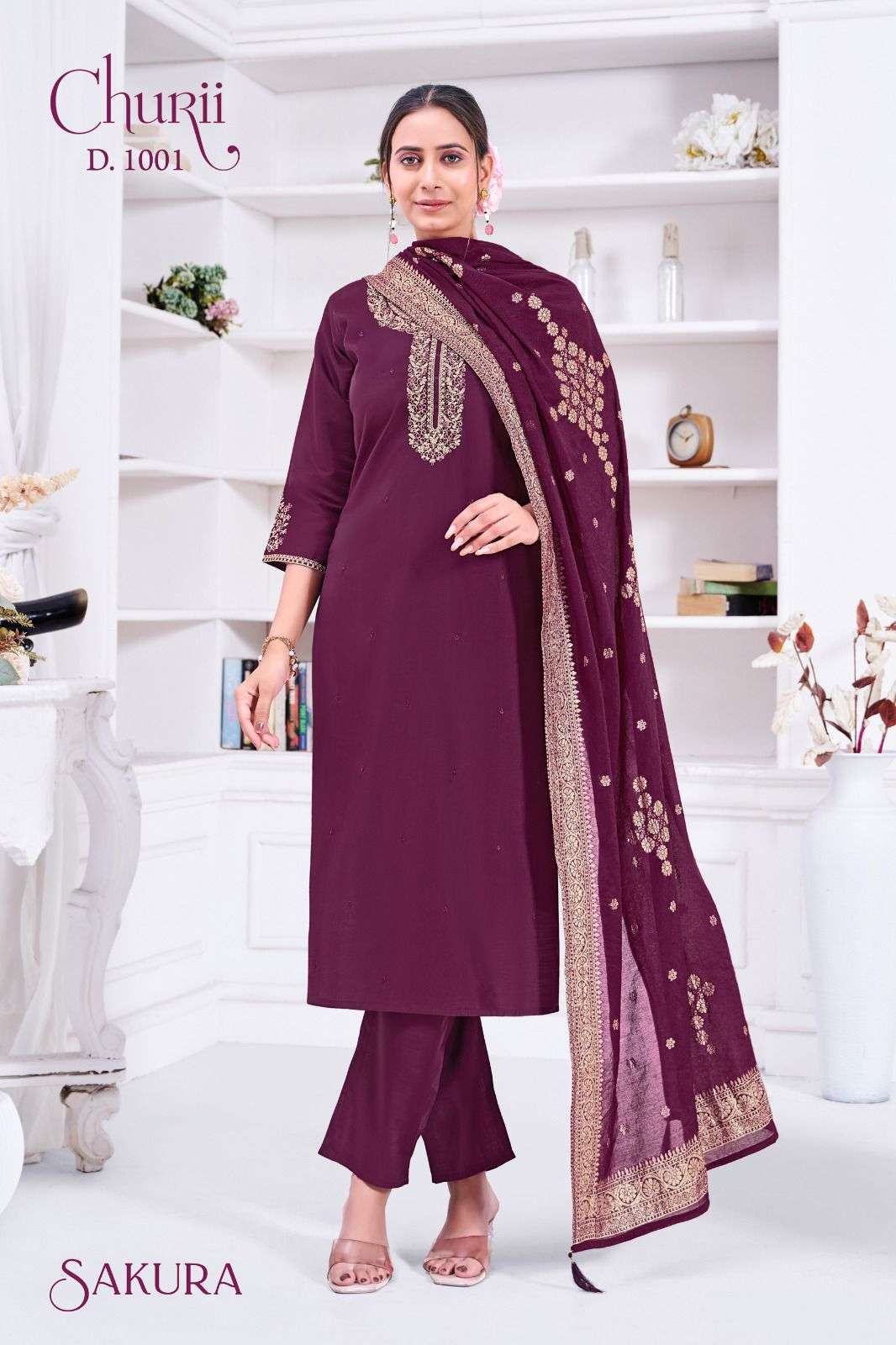 SAKURA BY CHURII IN SOFT VISCOSE ROMAN SILK WITH BEAUTIFULL EMBROIDERY WORK 