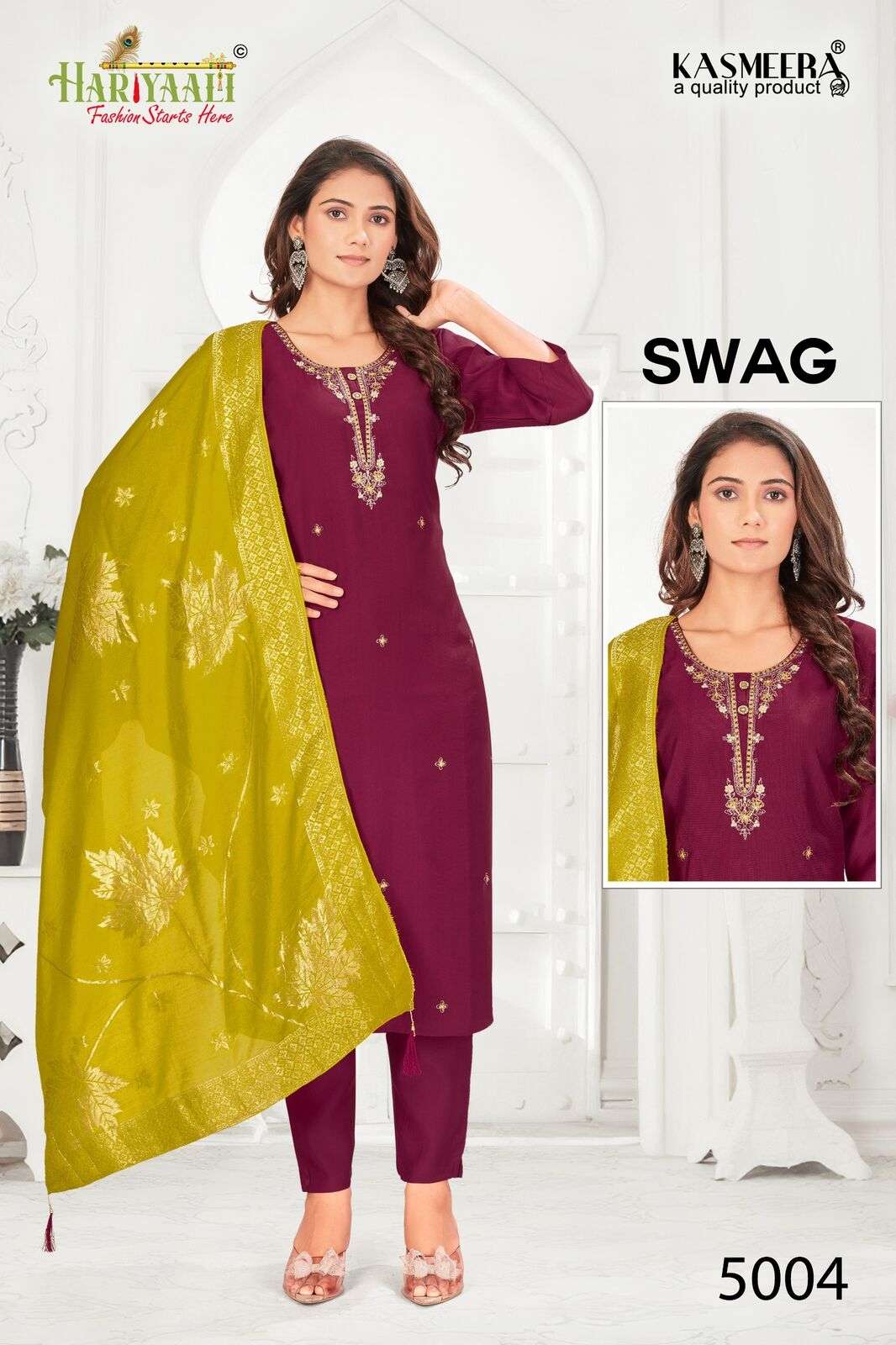 SWAG BY HARIYAALI IN VERTICAN SILK TOP WITH BEAUTIFUL EMBROIDERY AND HAND WORK 