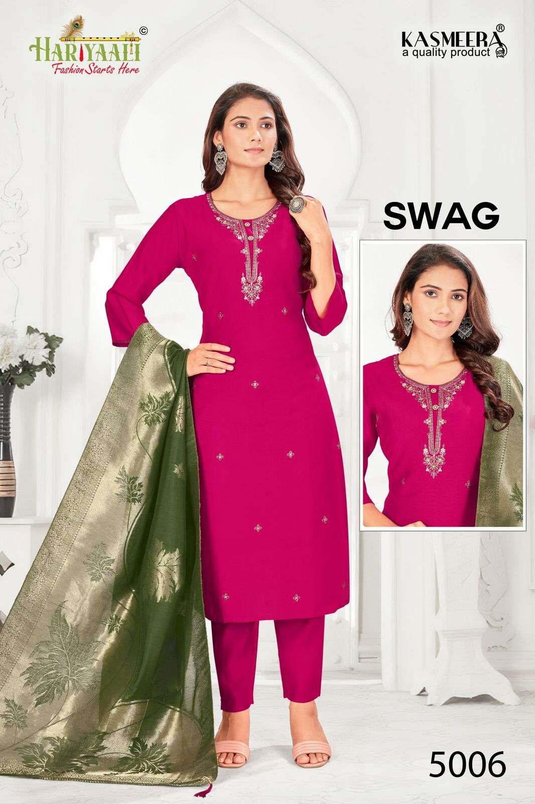 SWAG BY HARIYAALI IN VERTICAN SILK TOP WITH BEAUTIFUL EMBROIDERY AND HAND WORK 