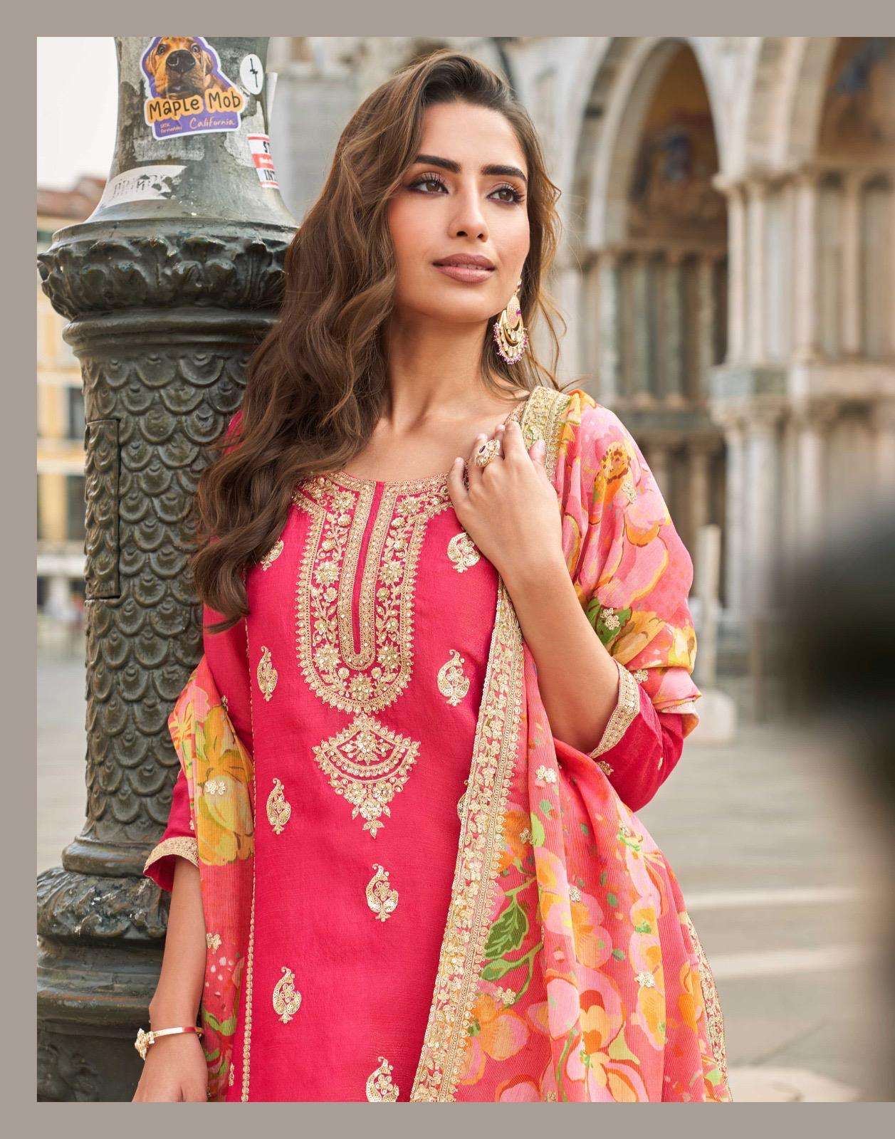 TAJ BY SAYURI DESIGNER IN PREMIUM REAL SIMAR SILK FRONT AND BACK EMBROIDERED SHARARA 