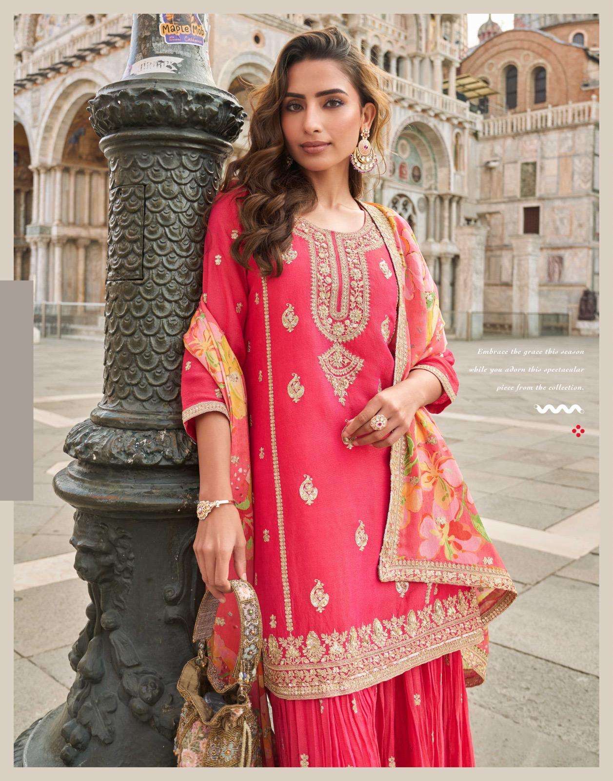 TAJ BY SAYURI DESIGNER IN PREMIUM REAL SIMAR SILK FRONT AND BACK EMBROIDERED SHARARA 