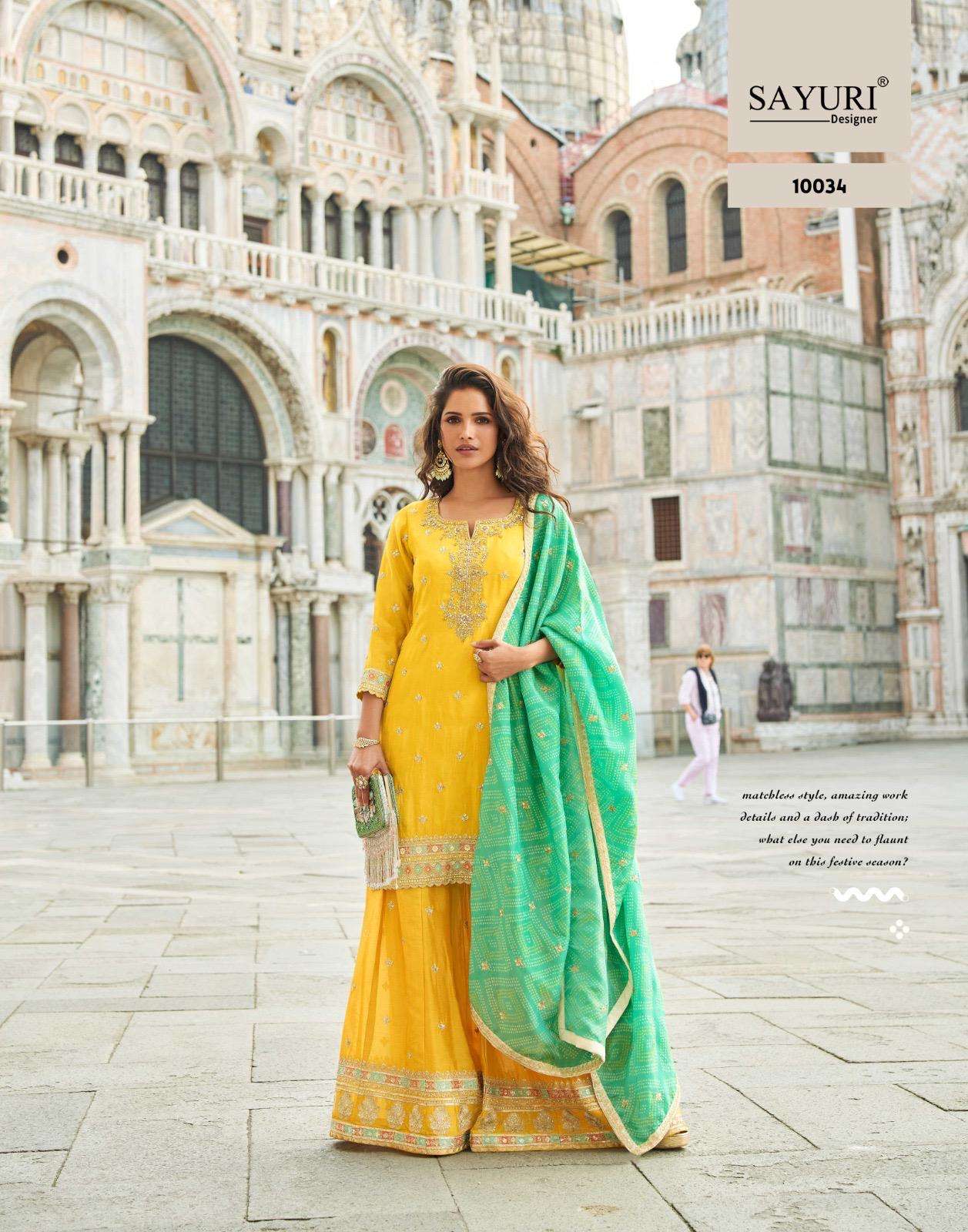 TAJ BY SAYURI DESIGNER IN PREMIUM REAL SIMAR SILK FRONT AND BACK EMBROIDERED SHARARA 