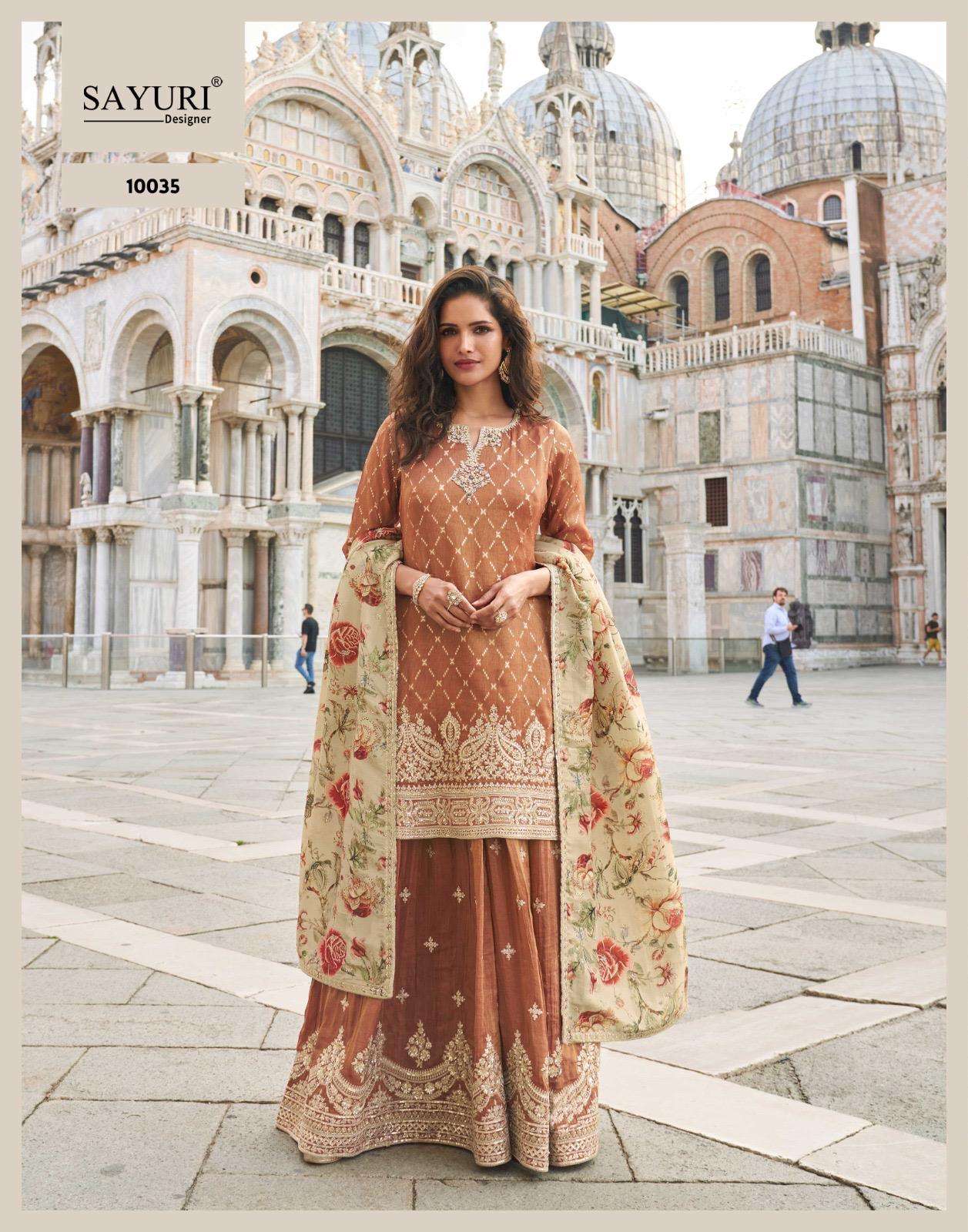 TAJ BY SAYURI DESIGNER IN PREMIUM REAL SIMAR SILK FRONT AND BACK EMBROIDERED SHARARA 