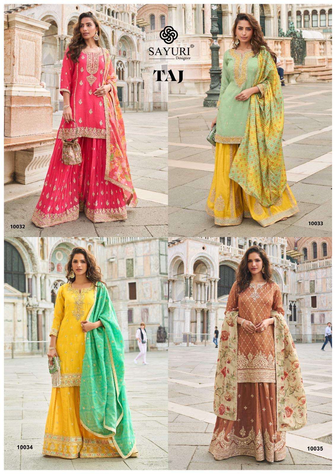 TAJ BY SAYURI DESIGNER IN PREMIUM REAL SIMAR SILK FRONT AND BACK EMBROIDERED SHARARA 