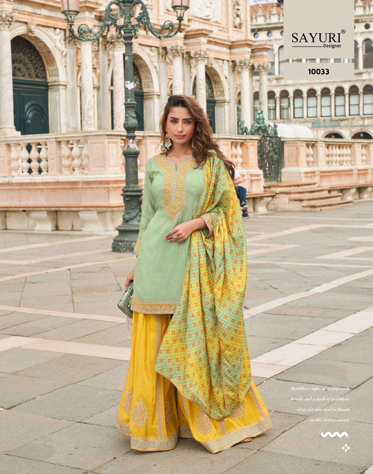 TAJ BY SAYURI DESIGNER IN PREMIUM REAL SIMAR SILK FRONT AND BACK EMBROIDERED SHARARA 