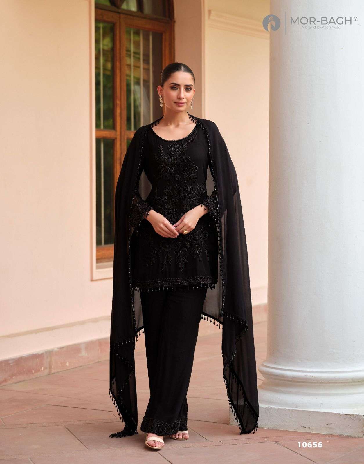 VARINA BY AASHIRWAD CREATION IN REAL GEORGETTE TOP-BOTTOM WITH DUPATTA AND WORK 