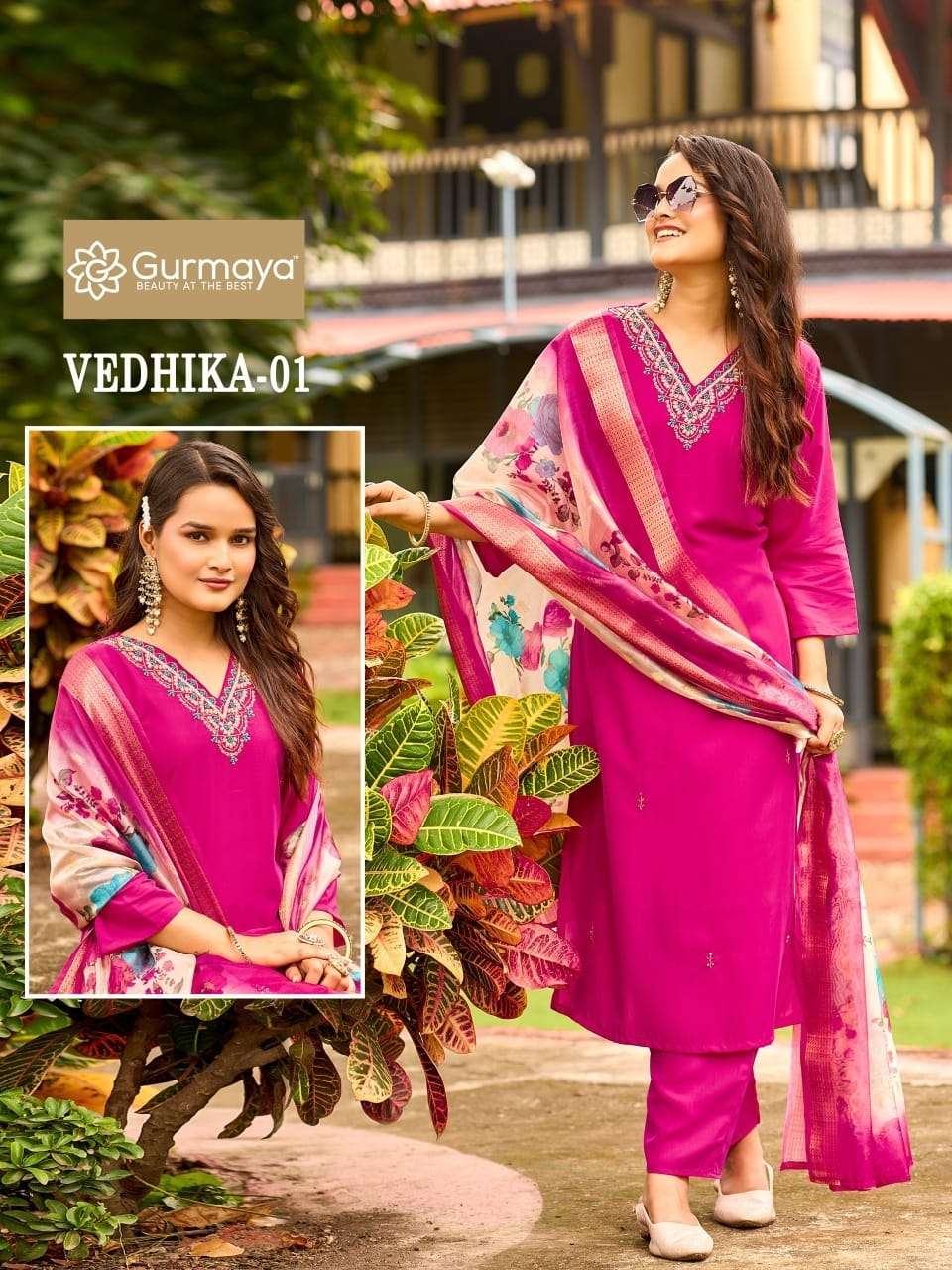 VEDHIKA BY AANCHI IN RANGEELA SILK 3 PCS SET STRAIGHT CUT COMBO WITH WORK 