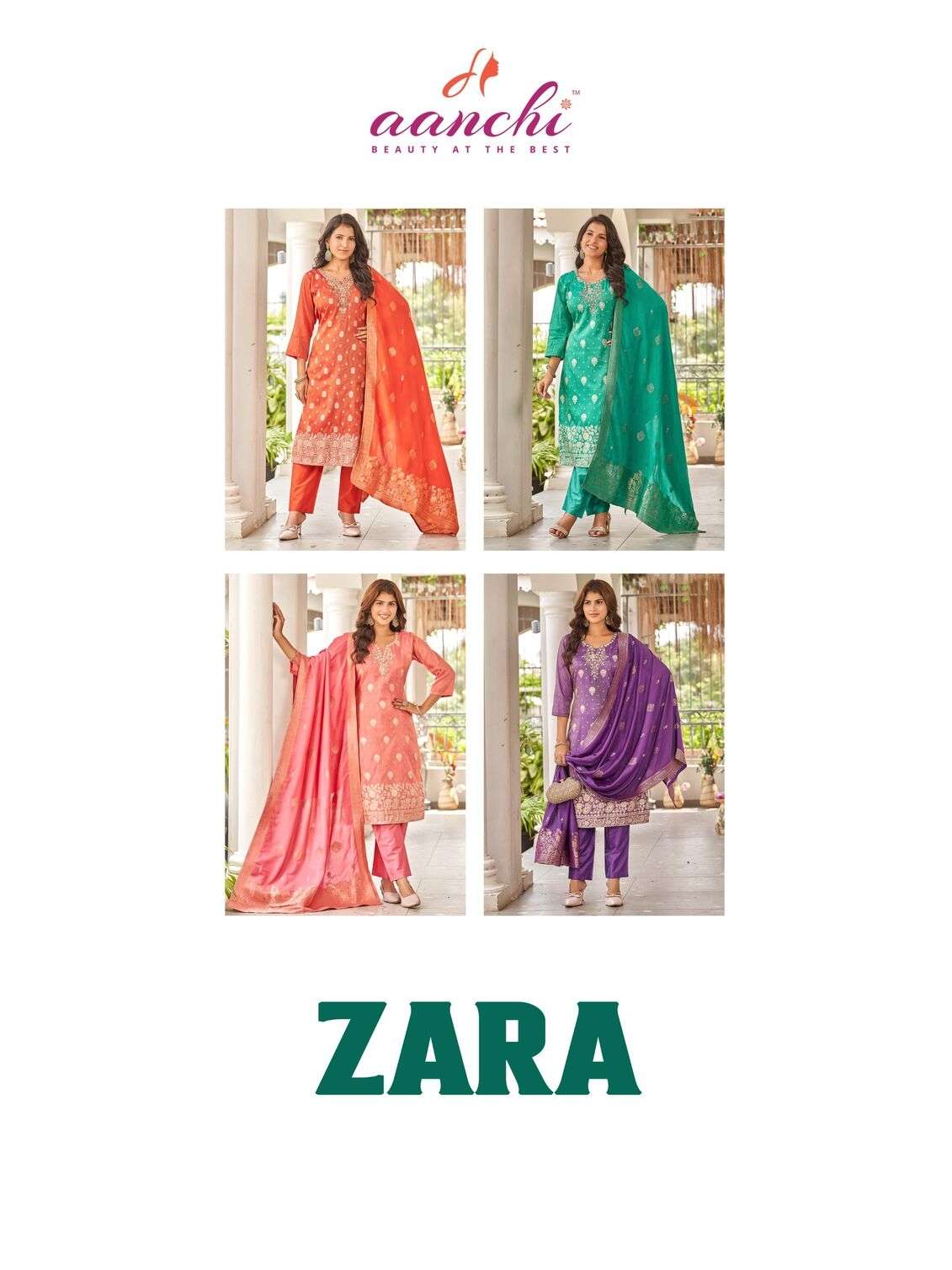 ZARA BY AANCHI IN PURE SHIMMER JACQUARD DAMAN BUTTI WITH HANDWORK ON NECK