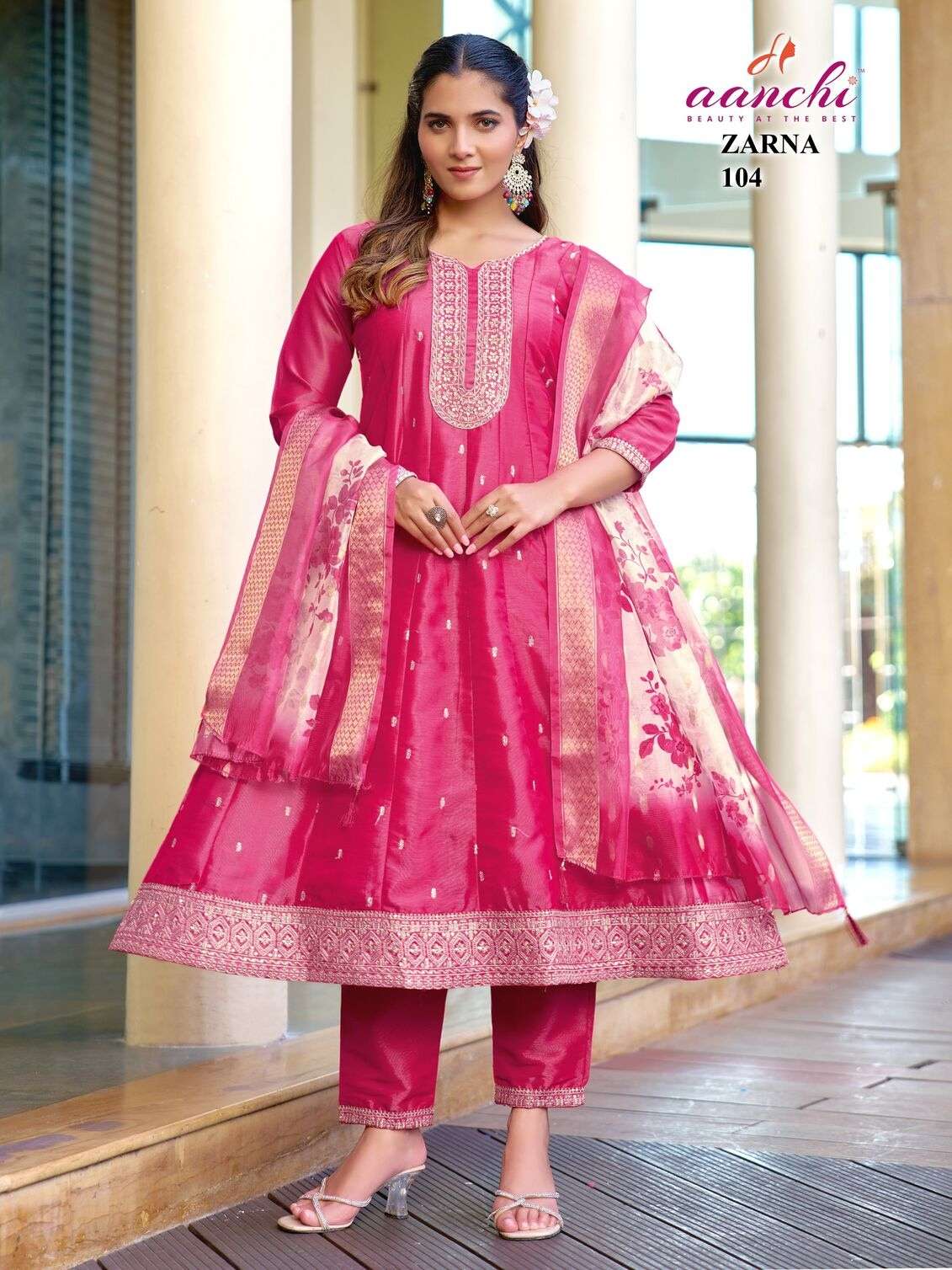 ZARNA BY AANCHI IN PURE SHIMMER WITH EMBROIDERY WORK & FANCY DIGITAL DUPATTA 