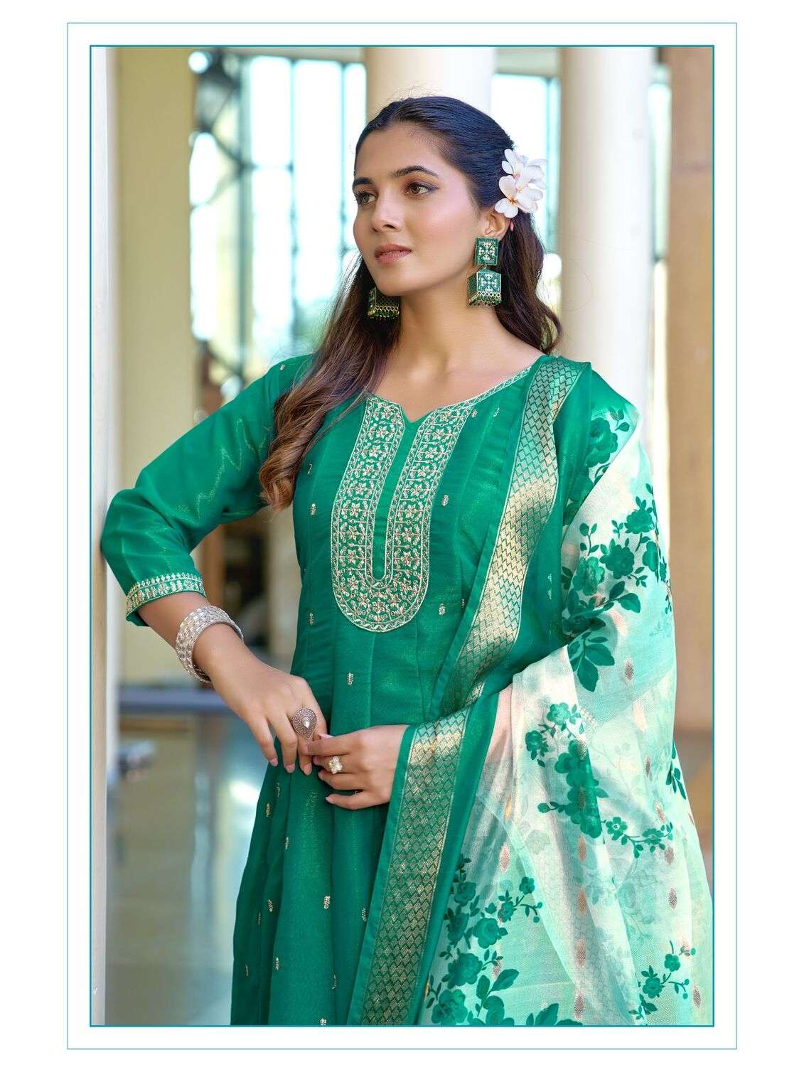 ZARNA BY AANCHI IN PURE SHIMMER WITH EMBROIDERY WORK & FANCY DIGITAL DUPATTA 