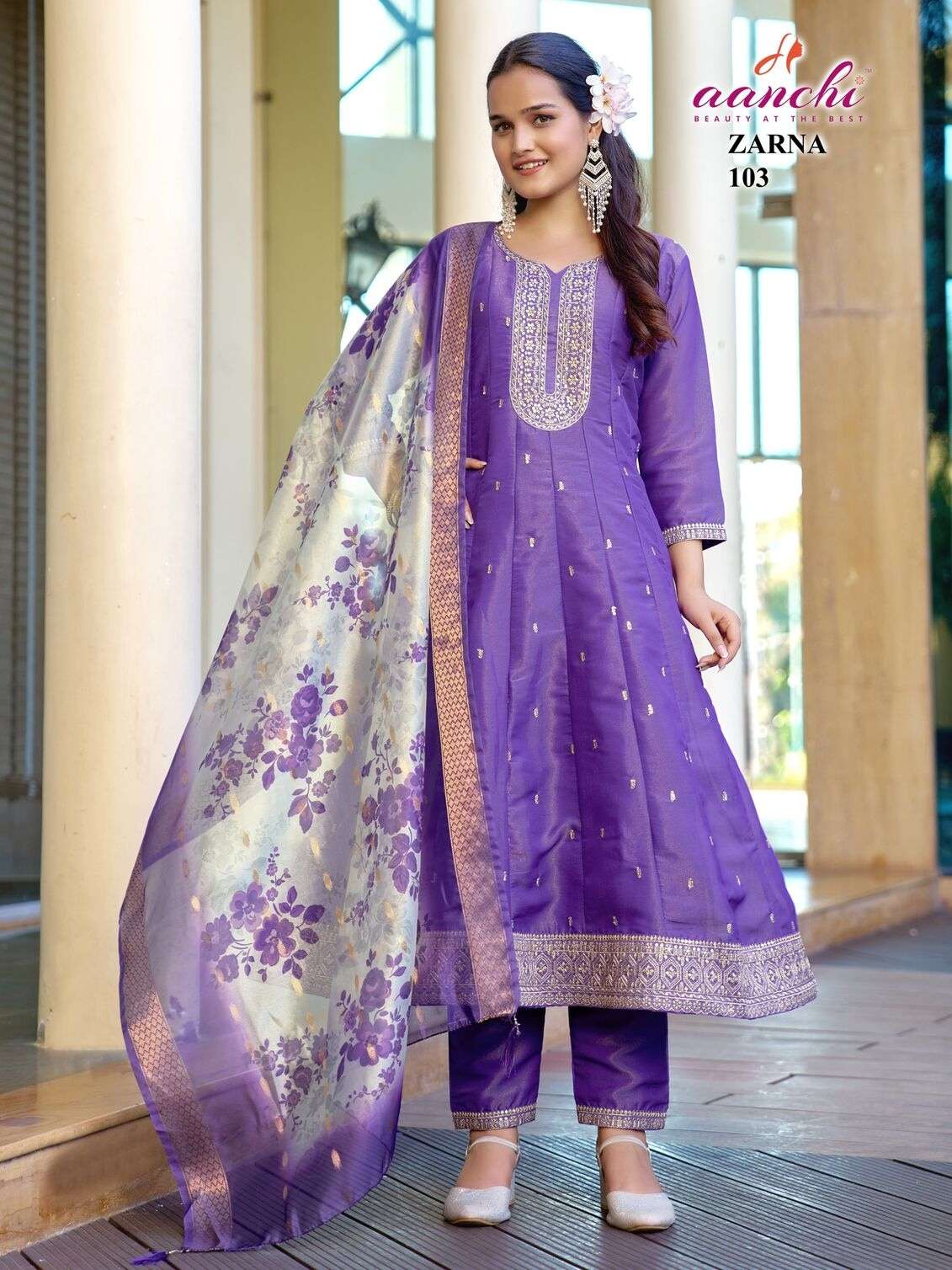 ZARNA BY AANCHI IN PURE SHIMMER WITH EMBROIDERY WORK & FANCY DIGITAL DUPATTA 