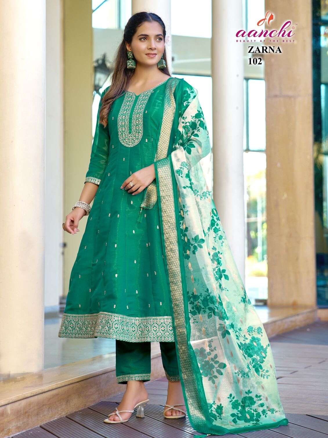 ZARNA BY AANCHI IN PURE SHIMMER WITH EMBROIDERY WORK & FANCY DIGITAL DUPATTA 